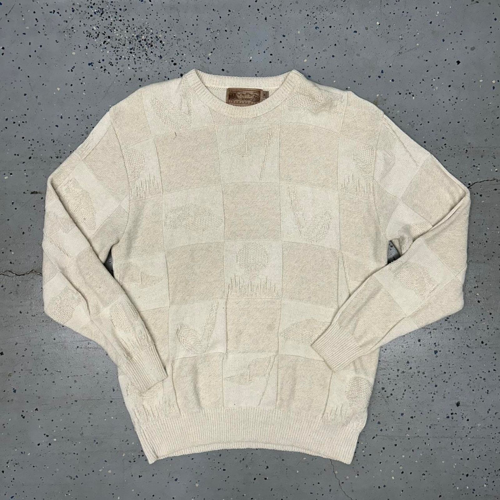 Other Cream & white vintage 90s checkered golf knit sweater Size US M / EU 48-50 / 2 - 1 Thumbnail