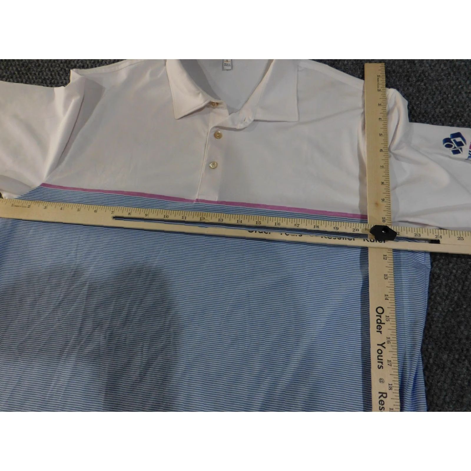 Peter Millar Peter Millar Polo Shirt Mens Large White Blue Summer Comfort Golf EXLTUBE Logo Shirt Mens Large White/Blue Stripe Polo Size US L / EU 52-54 / 3 - 6 Thumbnail