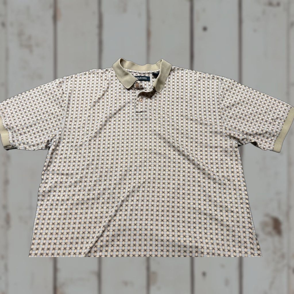 Murano Murano Polo Shirt Geometric Golf 100% Cotton Men’s XL Beige S/S Shirt Size US XL / EU 56 / 4 - 1 Thumbnail