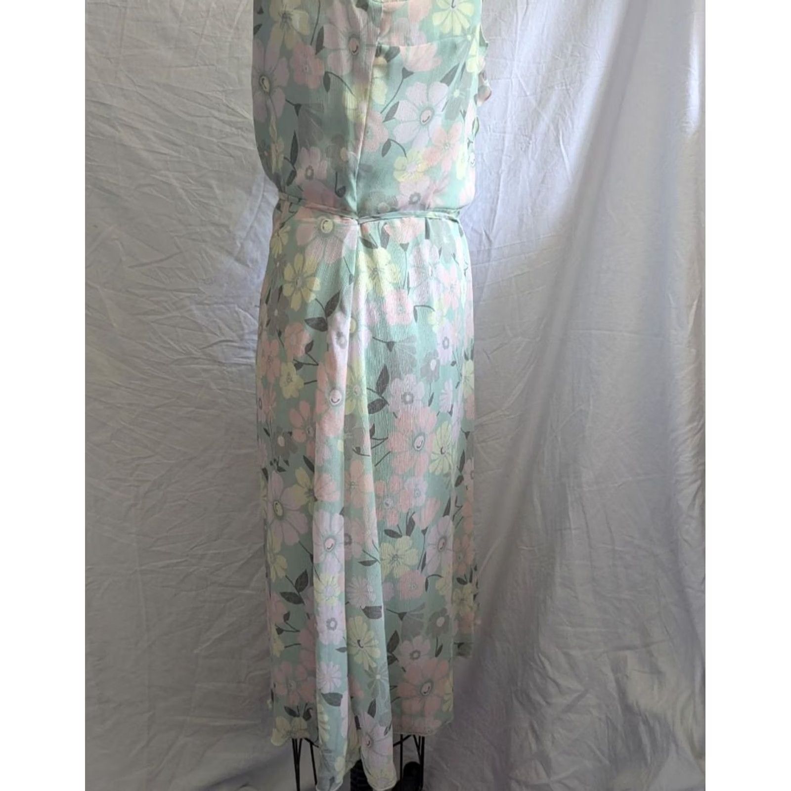H&M Mint Floral Sundress Sleeveless Sz 12 Faux Wrap Ruffle V-Neck Chiffon Knee Length H&M Women Casual Summer Spring Blue Pattern Size XL / US 12-14 / IT 48-50 - 2 Thumbnail
