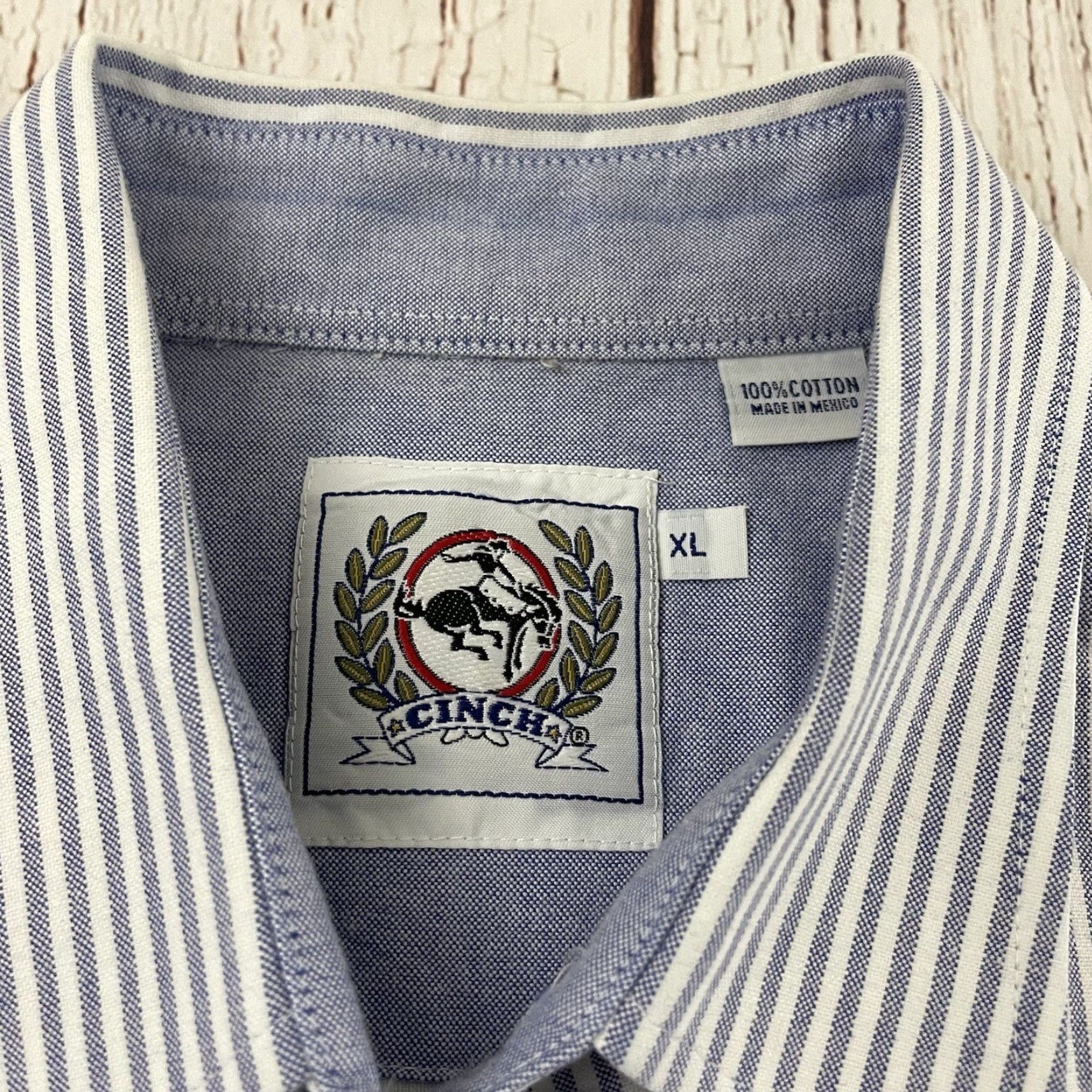 Vintage Cinch Striped Long Sleeve 100% Cotton Button Front Shirt XL Blue White Mens Shirt Size US XL / EU 56 / 4 - 2 Thumbnail