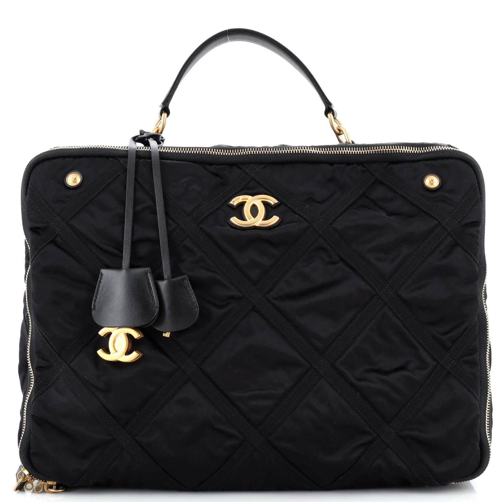 image of Chanel Lifestyle Travel Handbag Quilted Nylon With Grosgrain Large in Black, Women's