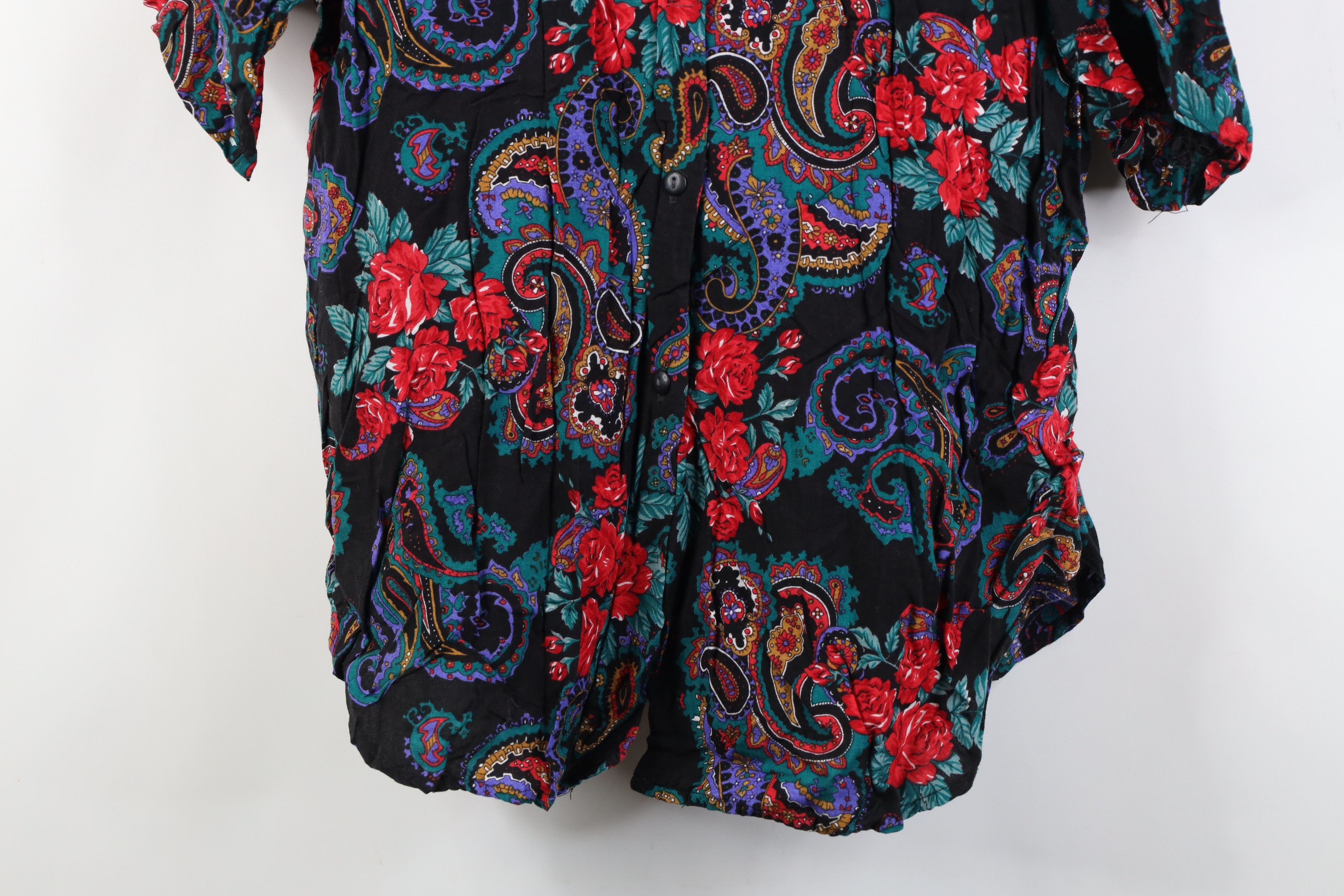 Vintage Vintage 90s Streetwear Gabardine Flower Paisley Button Shirt Size XXL / US 16-18 / IT 52-54 - 3 Thumbnail