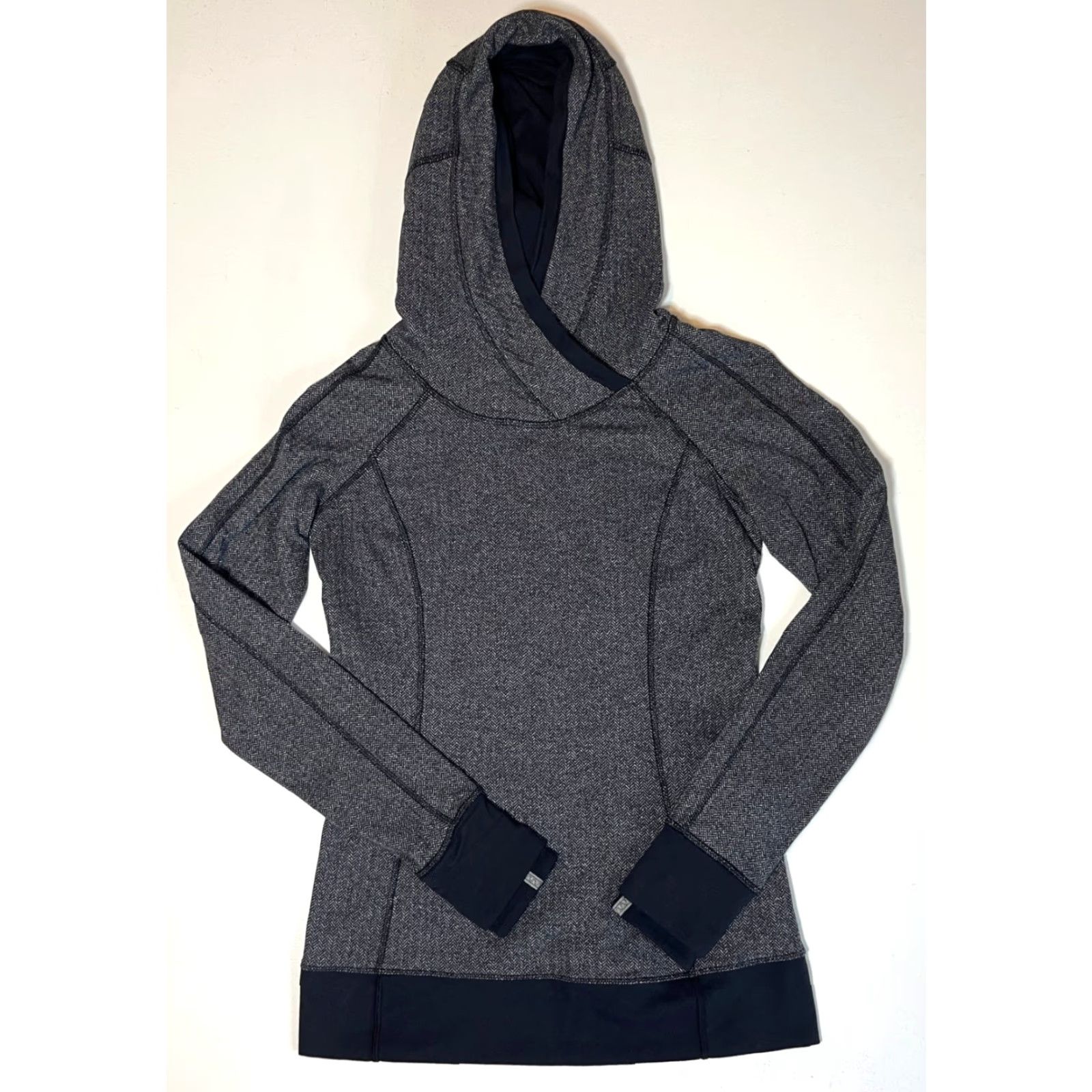 Lululemon VINTAGE Women's Lululemon Think Fast Hoodie Herringbone Sz 6 Gray Charcoal or Gray City Sports Hooded Pullover Athletic Activewear | 6 | Womens Size M / US 6-8 / IT 42-44 - 3 Thumbnail