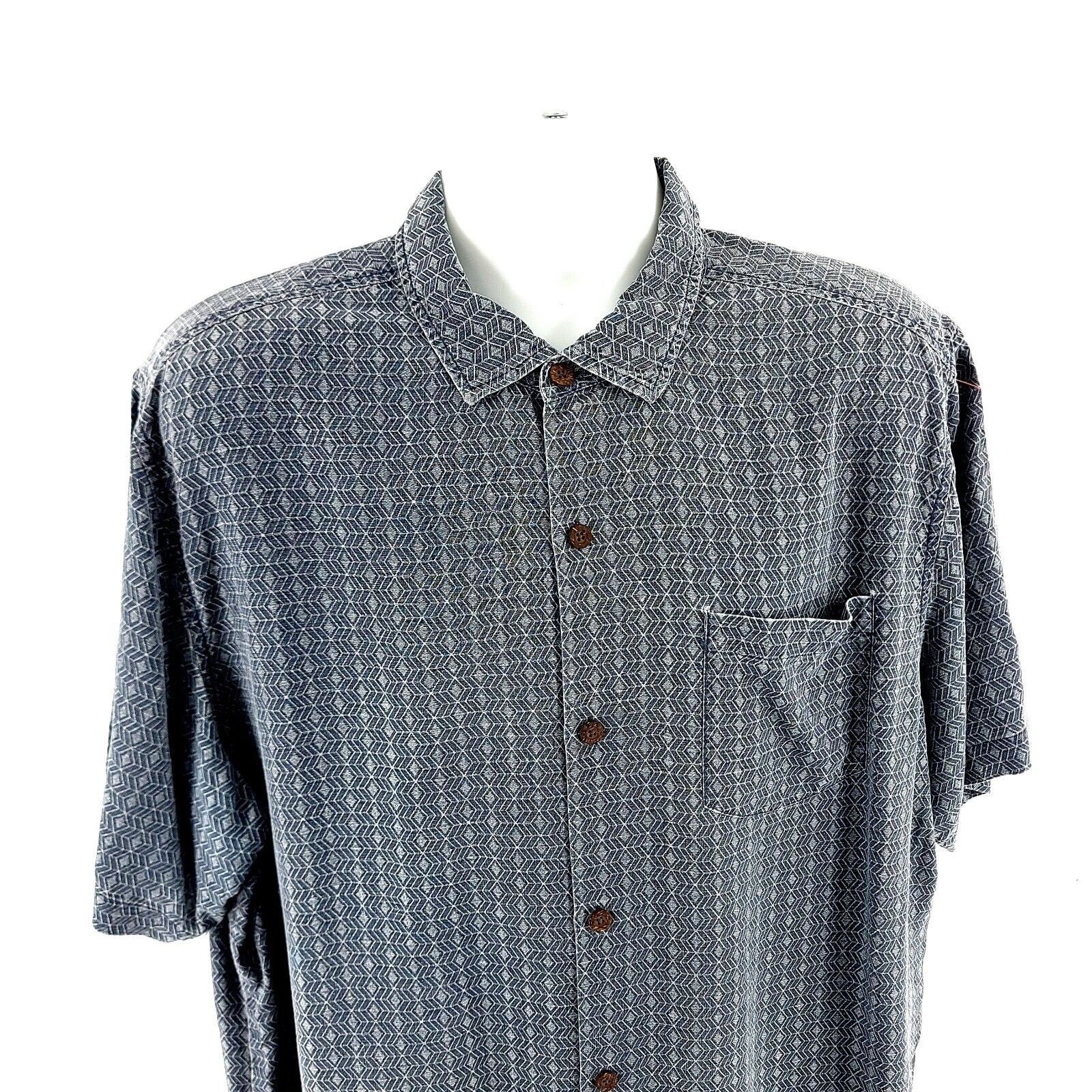 Tommy Bahama Tommy Bahama 100% Silk Blue Gray Geometric Short Sleeve Pock Size US XL / EU 56 / 4 - 1 Thumbnail