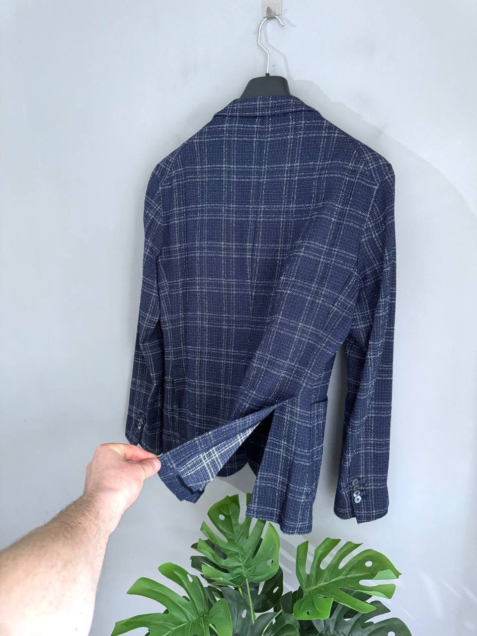 Paoloni Paoloni Men's Blazer Wool/Cotton Dark Blue Check, Size 52 Size 52R - 19 Thumbnail