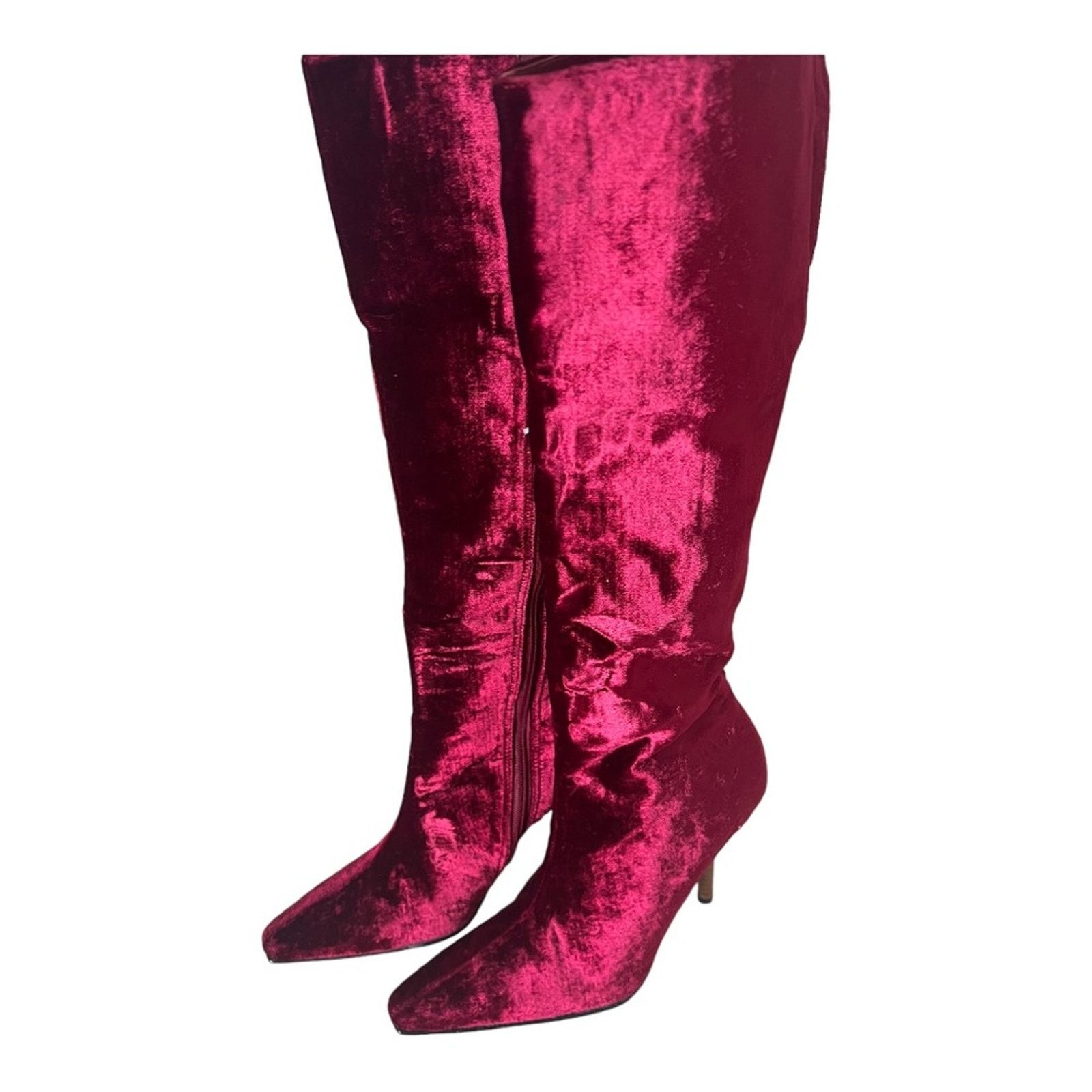 Colin Meredith Colin Stuart Red Velvet Leather Pointed Toe Heel Boots Sz 7M Size US 7 / IT 37 - 1 Thumbnail
