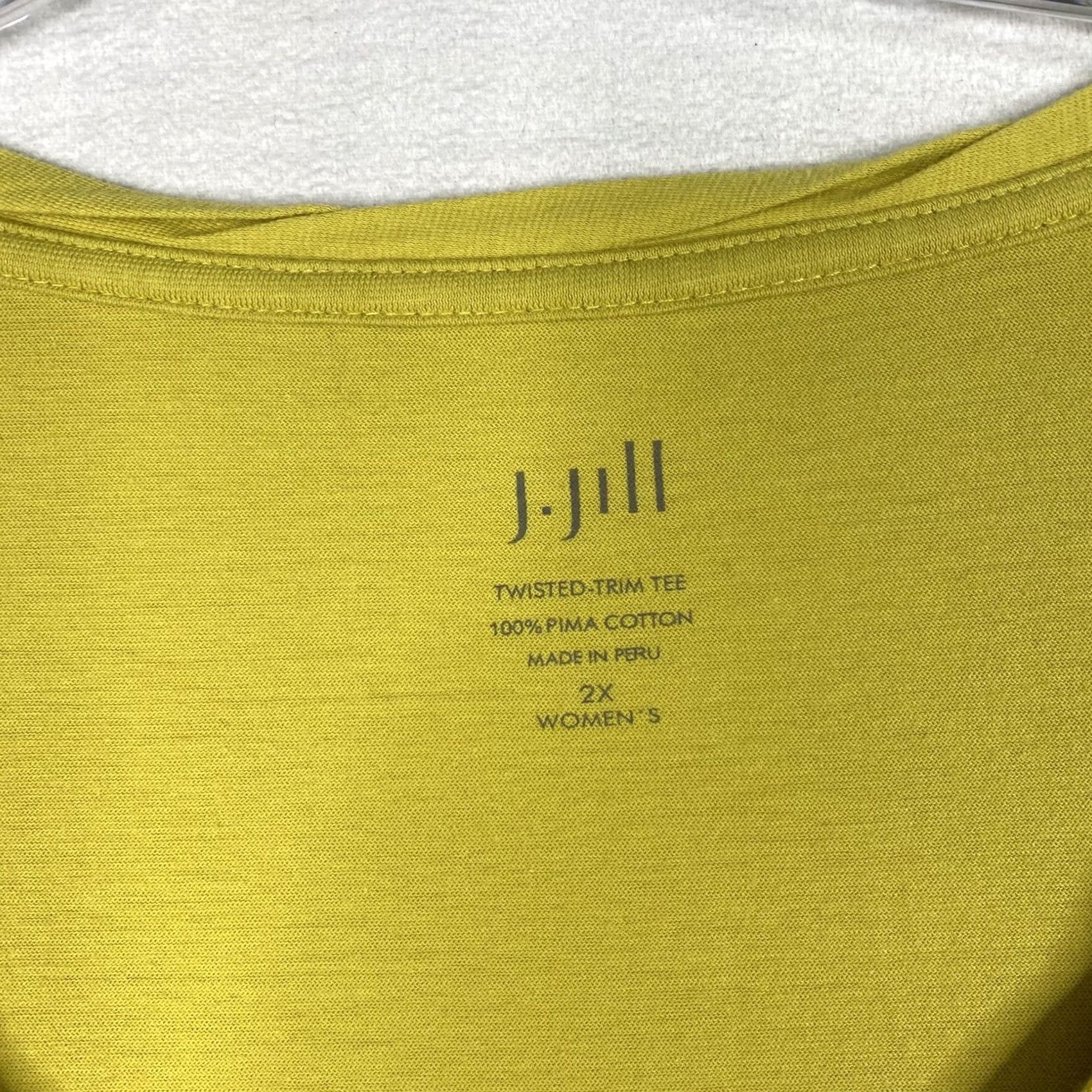 J. Jill J. Jill Top Womens 2X Tee Cotton Short Sleeve V-Neck Yellow Greenish Twisted Trim Pima Knit Casual Shirt Boys Girls Mens Womens Size XXL / US 16-18 / IT 52-54 - 4 Thumbnail