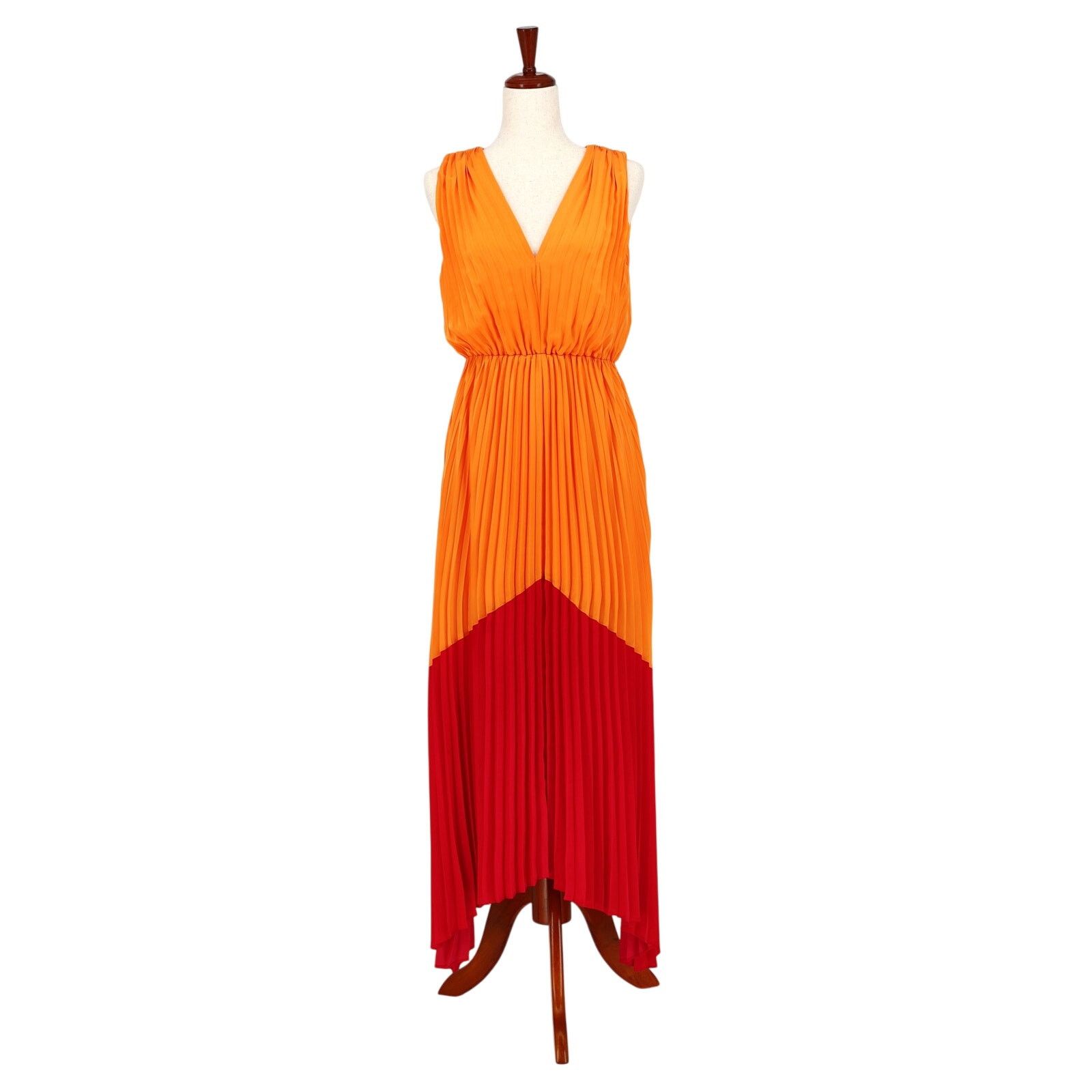 Express Express Women Orange Satin Flare Pleated Maxi Dress Size S Size S / US 4 / IT 40 - 1 Thumbnail