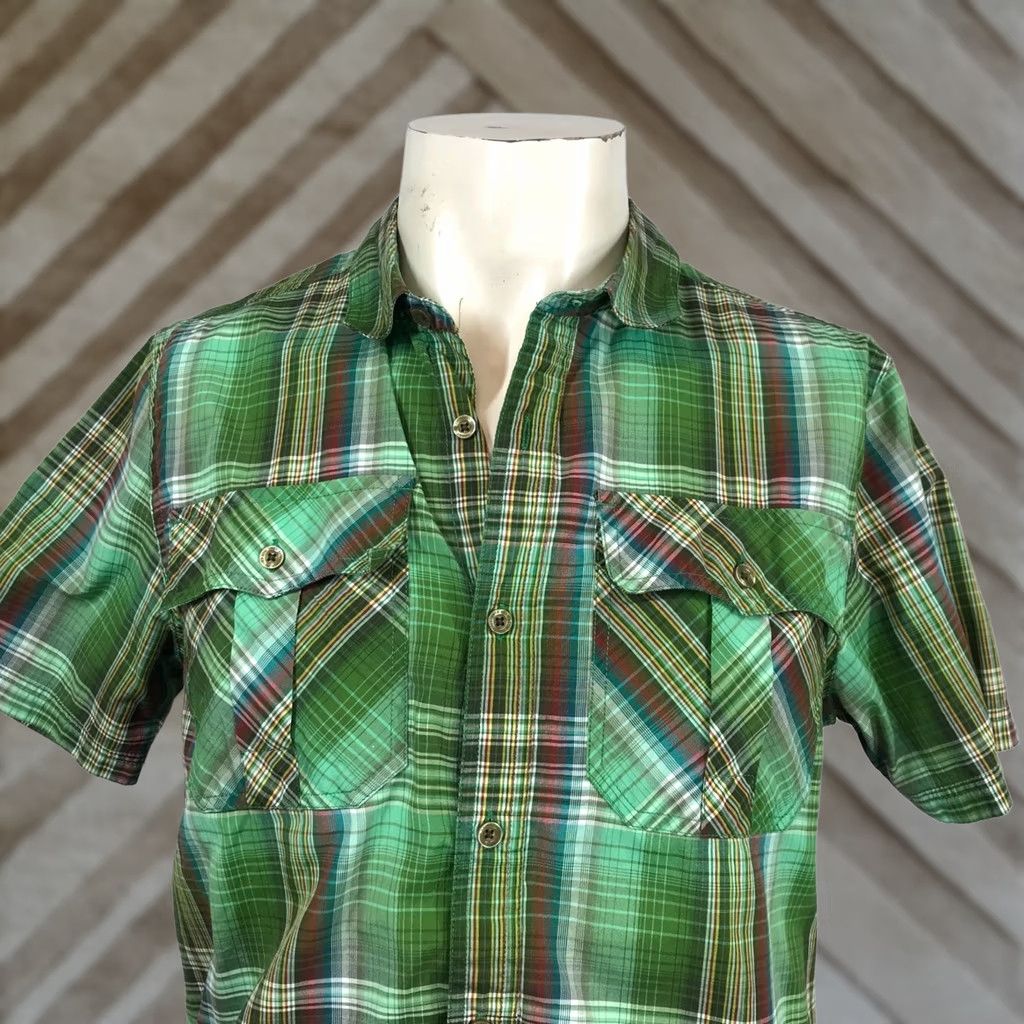 Prana prAna MEN'S M GREEN PLAID SHORT SLEEVE COLLARED BUTTON ORGANIC COTTON Shirt Size US 31 - 1 Thumbnail