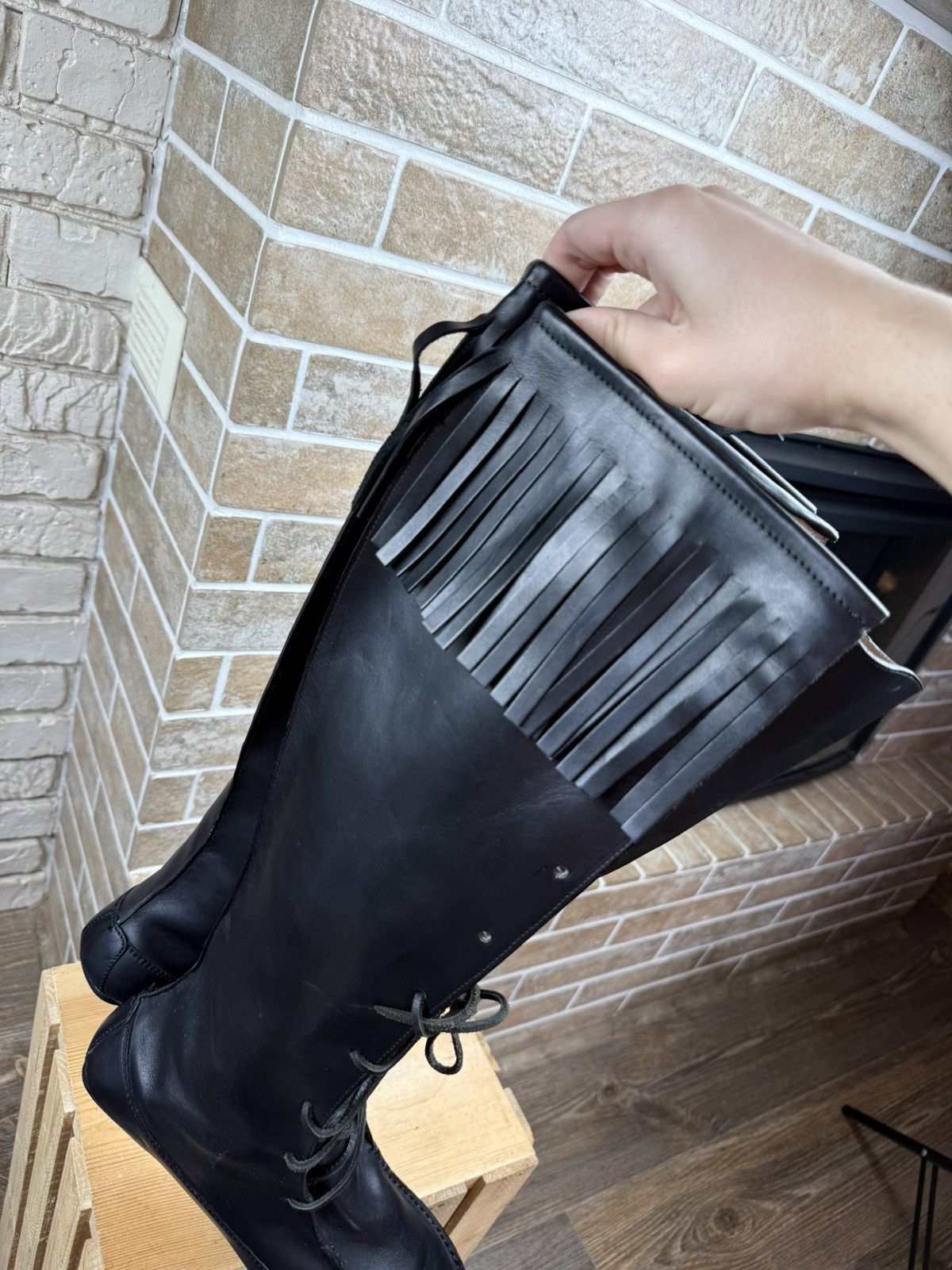 Gucci 1999 Gucci Tom Ford Black Lace Up Knee Leather Moccasin Boot Size US 10.5 / IT 40.5 - 8 Thumbnail