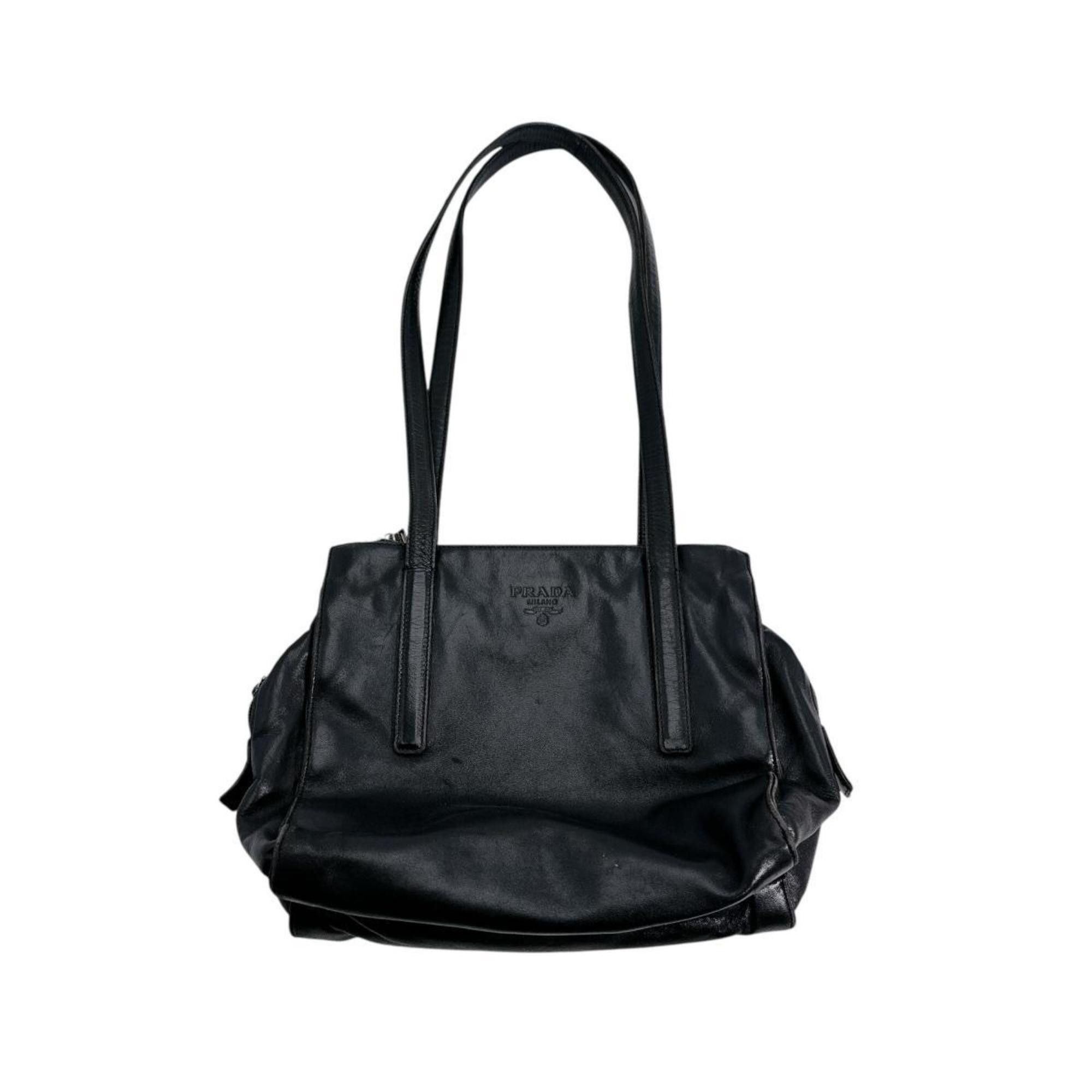 Prada PRADA Tote Bag Logo Embossed Leather Black Size ONE SIZE - 1 Thumbnail