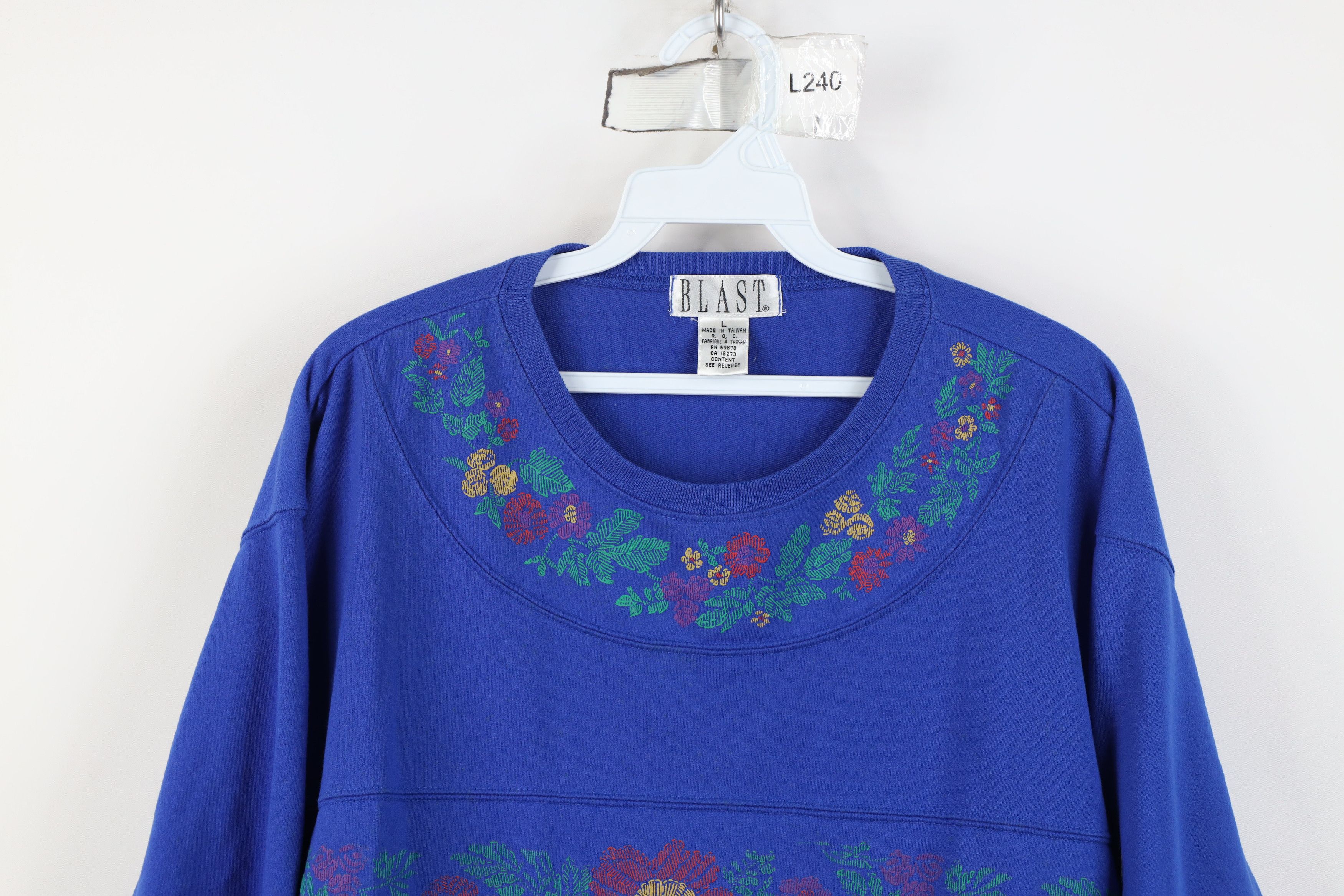 Vintage Vintage 90s Streetwear Lightweight Flower Sweatshirt Blue Size L / US 10 / IT 46 - 2 Thumbnail