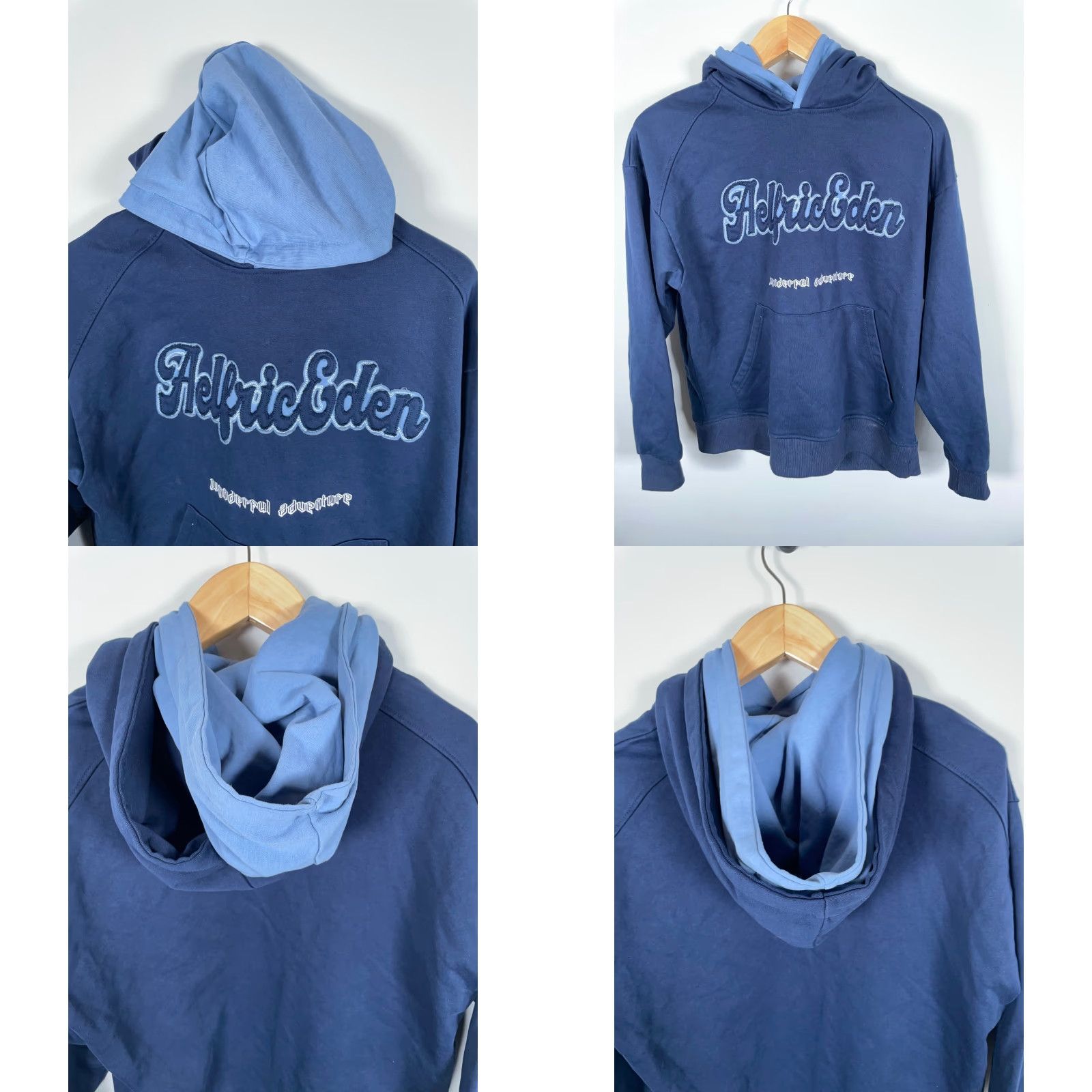 Vintage Aelfric Eden Hoodie Adult Small Dark Blue Double Hood Embroidered Sweatshirt Size US S / EU 44-46 / 1 - 9 Thumbnail
