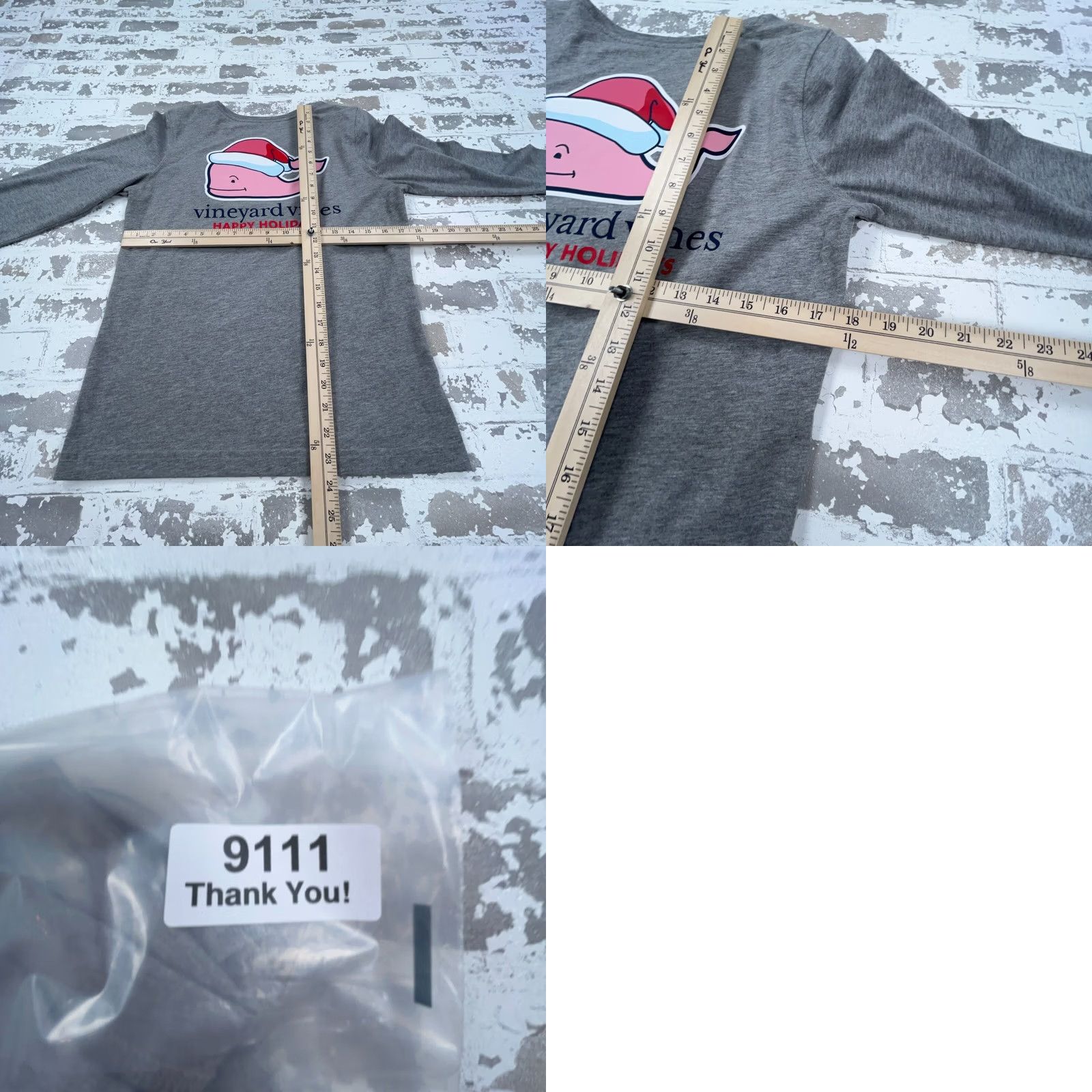 Vineyard Vines Vineyard Vines Shirt Women M Gray Tee Christmas Happy Holidays Whale Pocket Crew Neck Long Sleeve Jersey Cotton Polyester Size M / US 6-8 / IT 42-44 - 8 Thumbnail