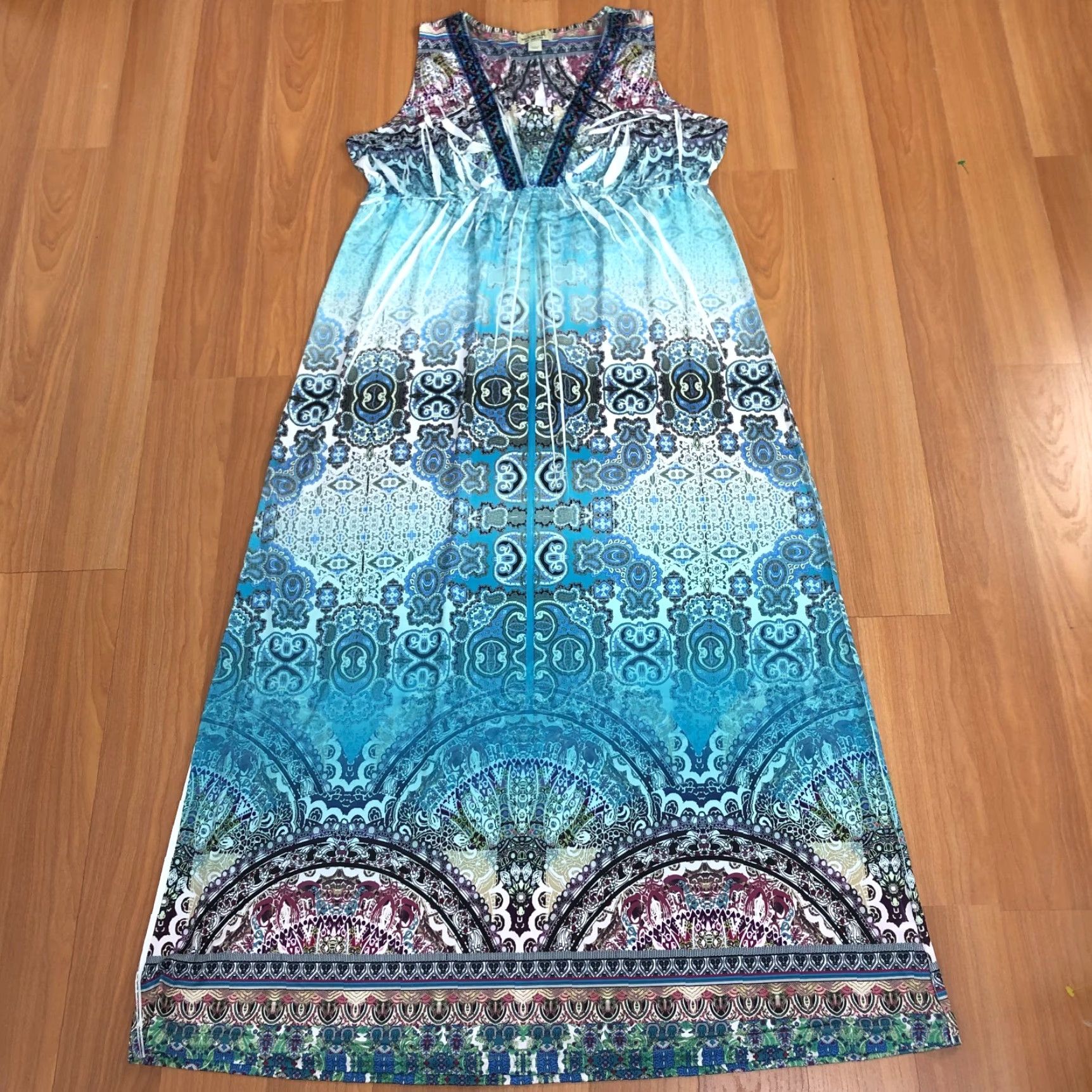 Vintage One World Large Midi Sleeveless Dress All Over Print Blue Dress Size L / US 10 / IT 46 - 5 Thumbnail