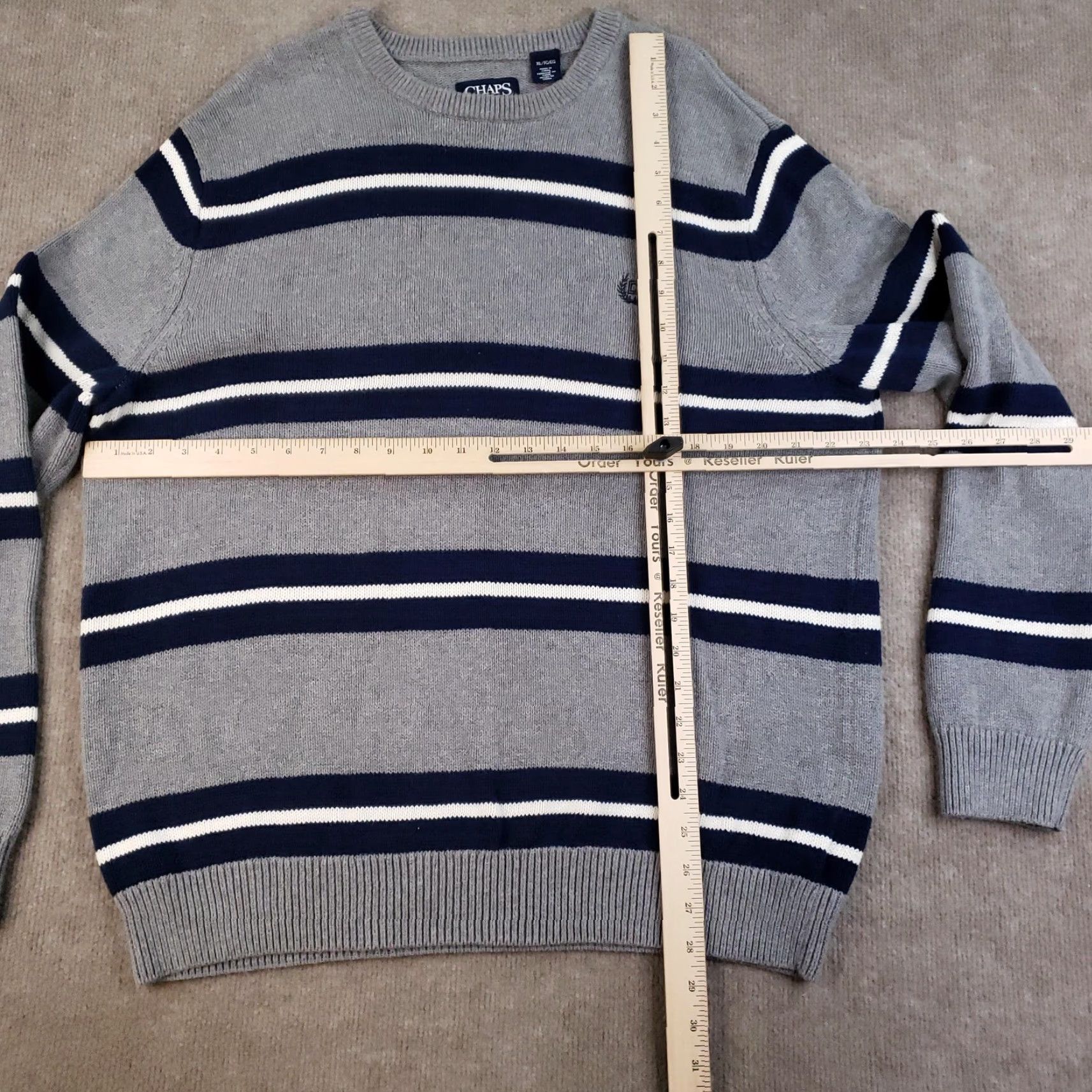 Chaps Chaps Sweater Mens Extra Large Gray Blue Striped Cotton Crewneck Pullover Casual Size US XL / EU 56 / 4 - 2 Thumbnail