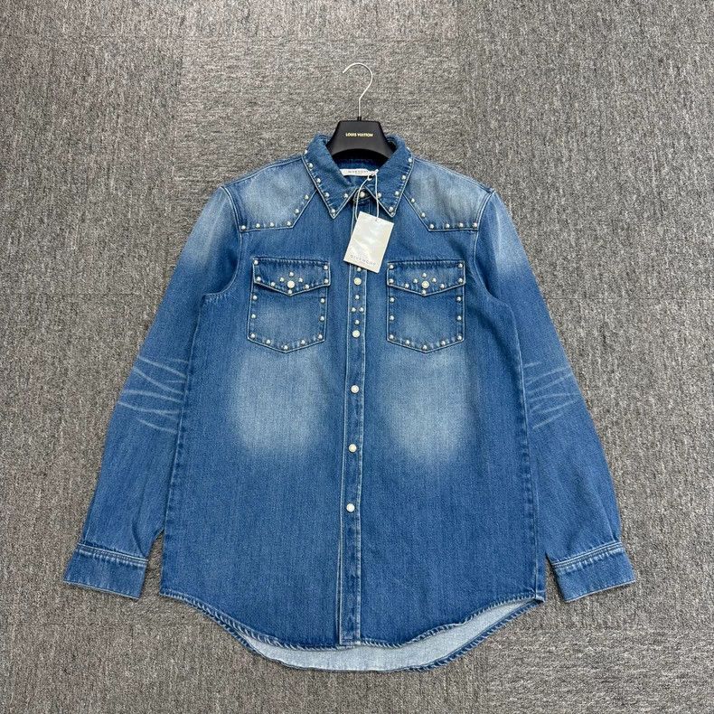 Givenchy Distressed Washed Studs Denim Shirt