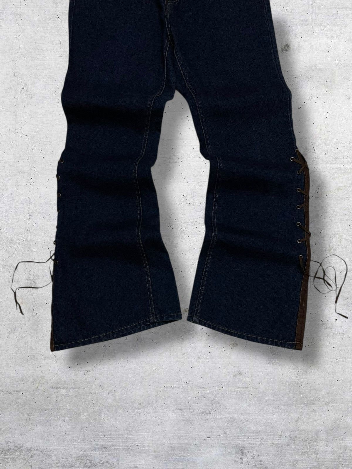 Tornado Mart VINTAGE ROUTE 66 RARE DESIGNER FLARED LACE UP COWBOY DENIM Size US 32 / EU 48 - 3 Thumbnail