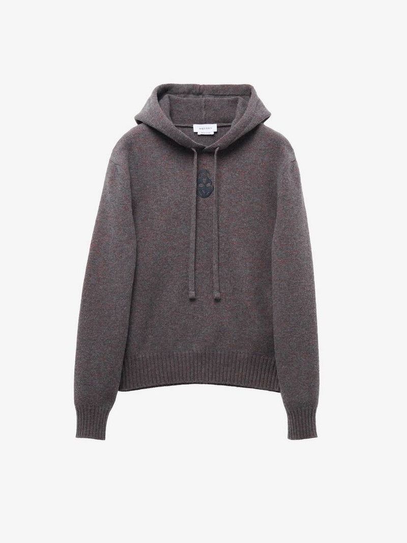 Alexander McQueen o1srvl11e0226 Skull Hooded Sweater In Grey Melange Size US XL / EU 56 / 4 - 1 Thumbnail