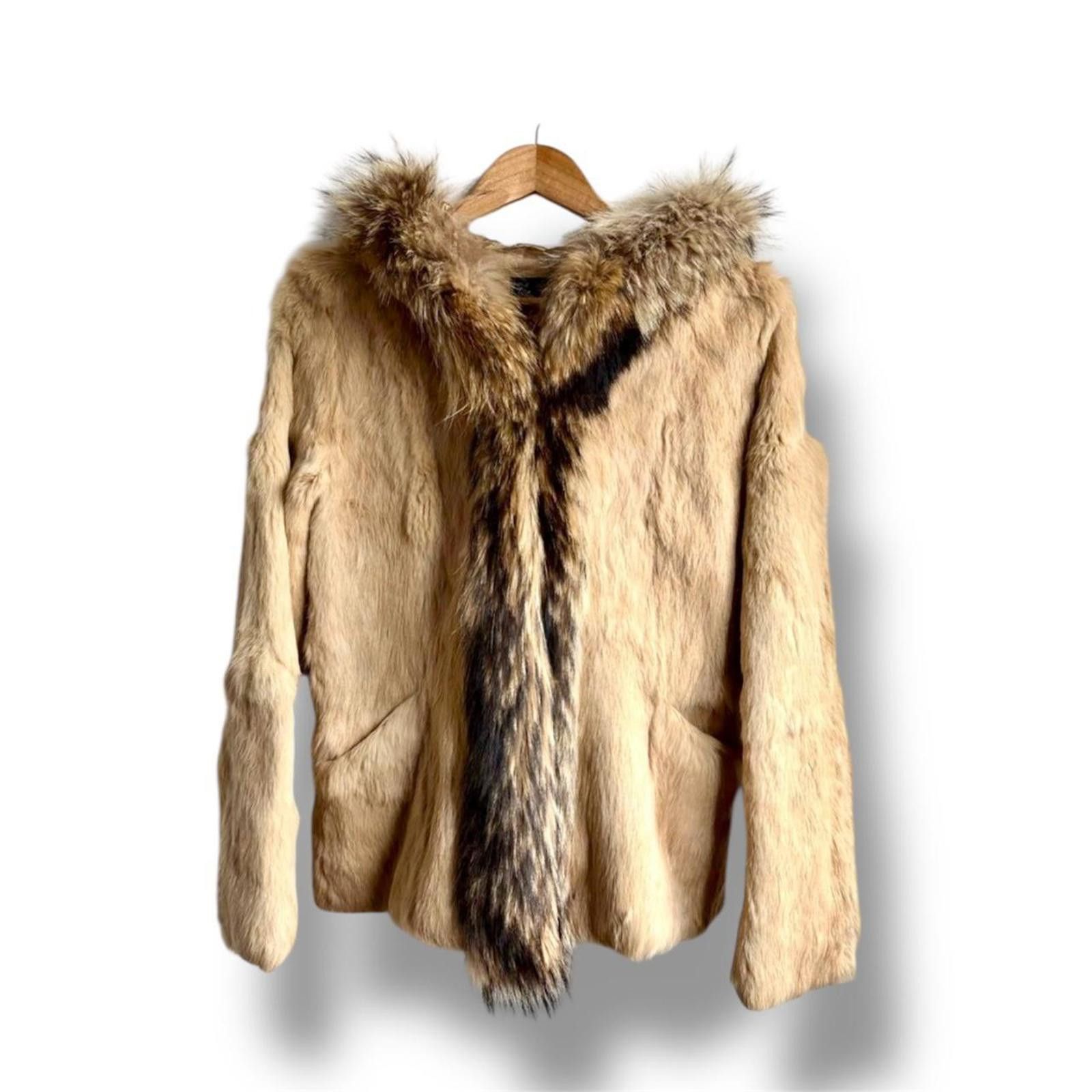 Other Real rabbit fur fairy grunge boho beige fur coat with hoodie Size XS / US 0-2 / IT 36-38 - 2 Thumbnail