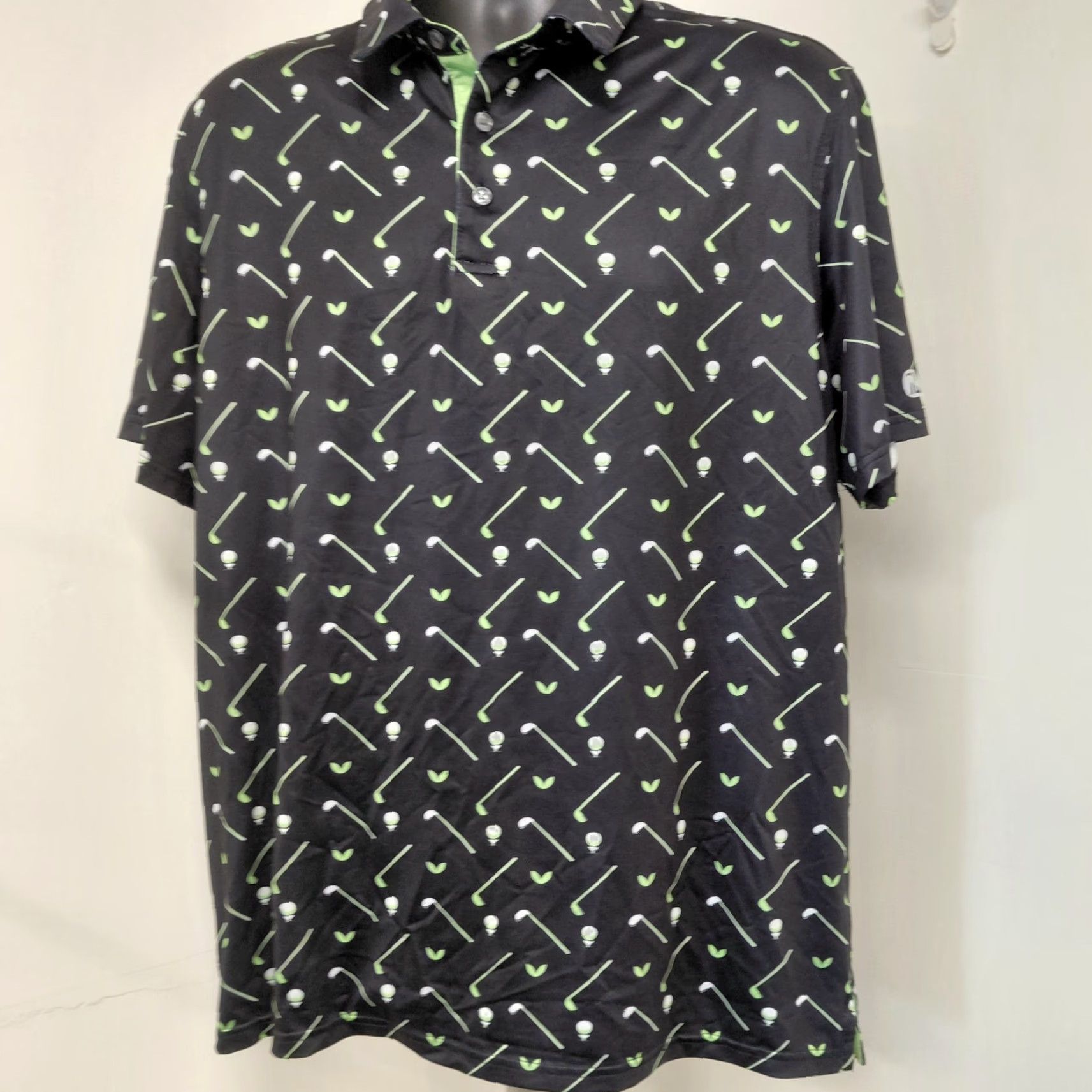 Vintage SR Speed Your Run Composition Golf Polo Mens XL Black All Over Print Clubs/Balls Short Sleeve Polo Size US XL / EU 56 / 4 - 3 Thumbnail
