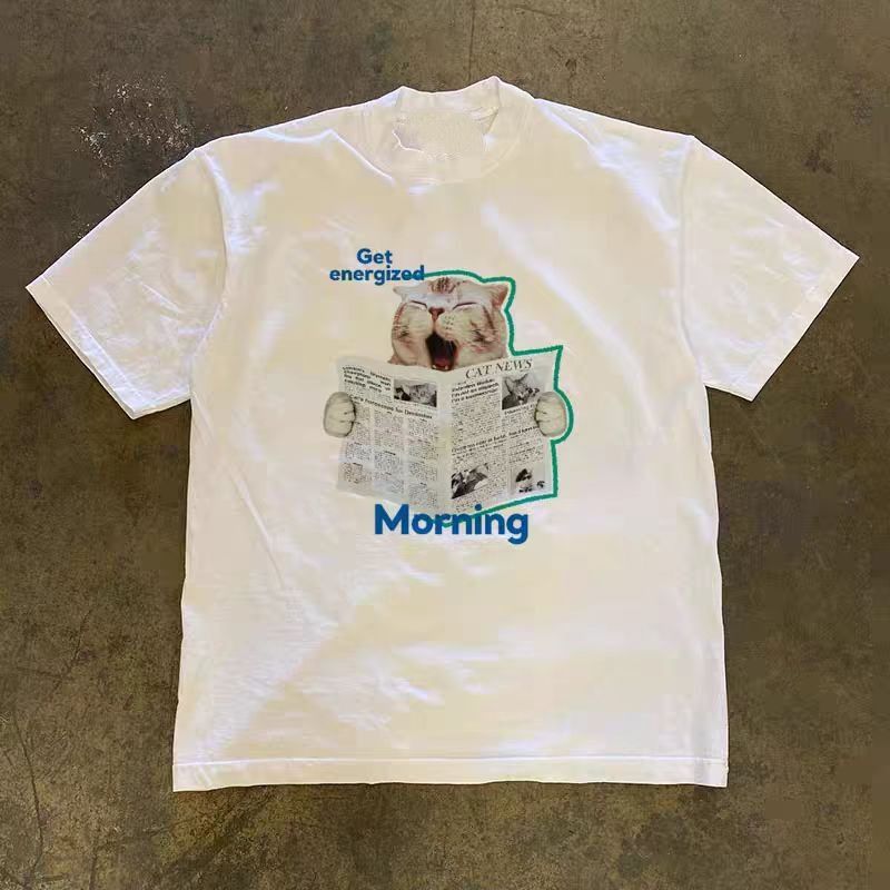 Vintage White washed retro cat print t-shirt Size US M / EU 48-50 / 2 - 1 Thumbnail