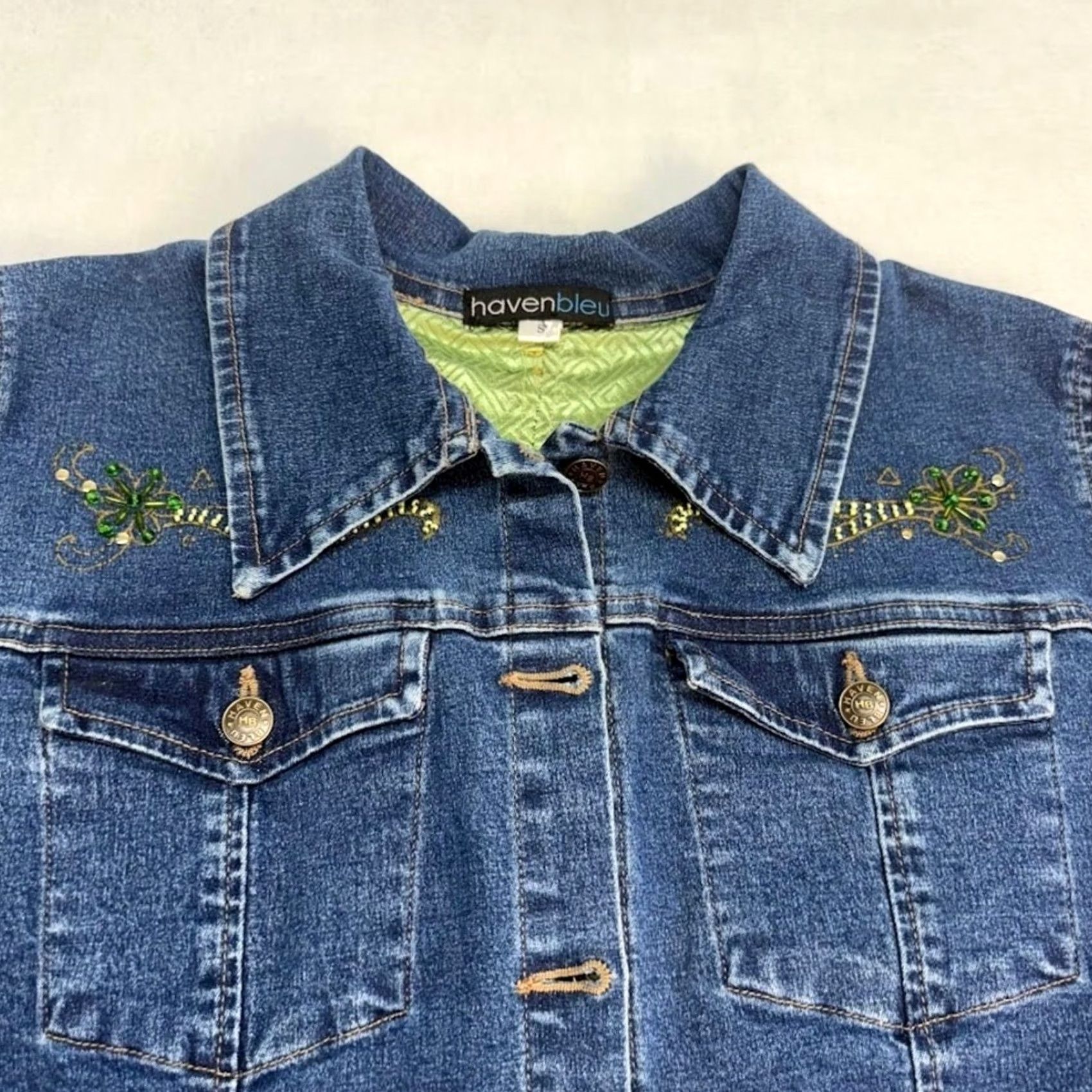 Denime VINTAGE Denim Suit Jacket and Blue Jeans Beaded Womens Size S Size 28" / US 6 / IT 42 - 4 Thumbnail