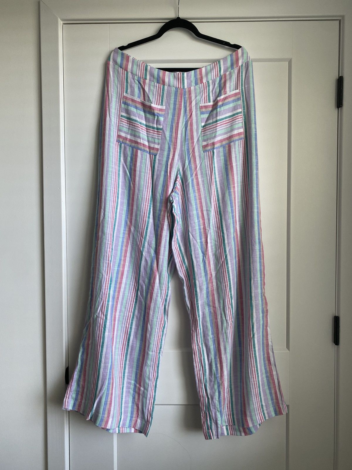 Other Ashley Stewart Wide Leg High Flowy Stripped Linen Pants NWT Size 38" / US 16 / IT 52 - 2 Thumbnail