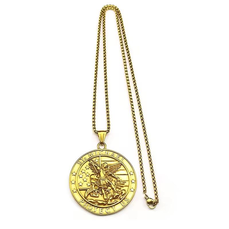 Jewelry Gold Archangel Saint Michael Pendant Chain Necklace Size ONE SIZE - 4 Thumbnail