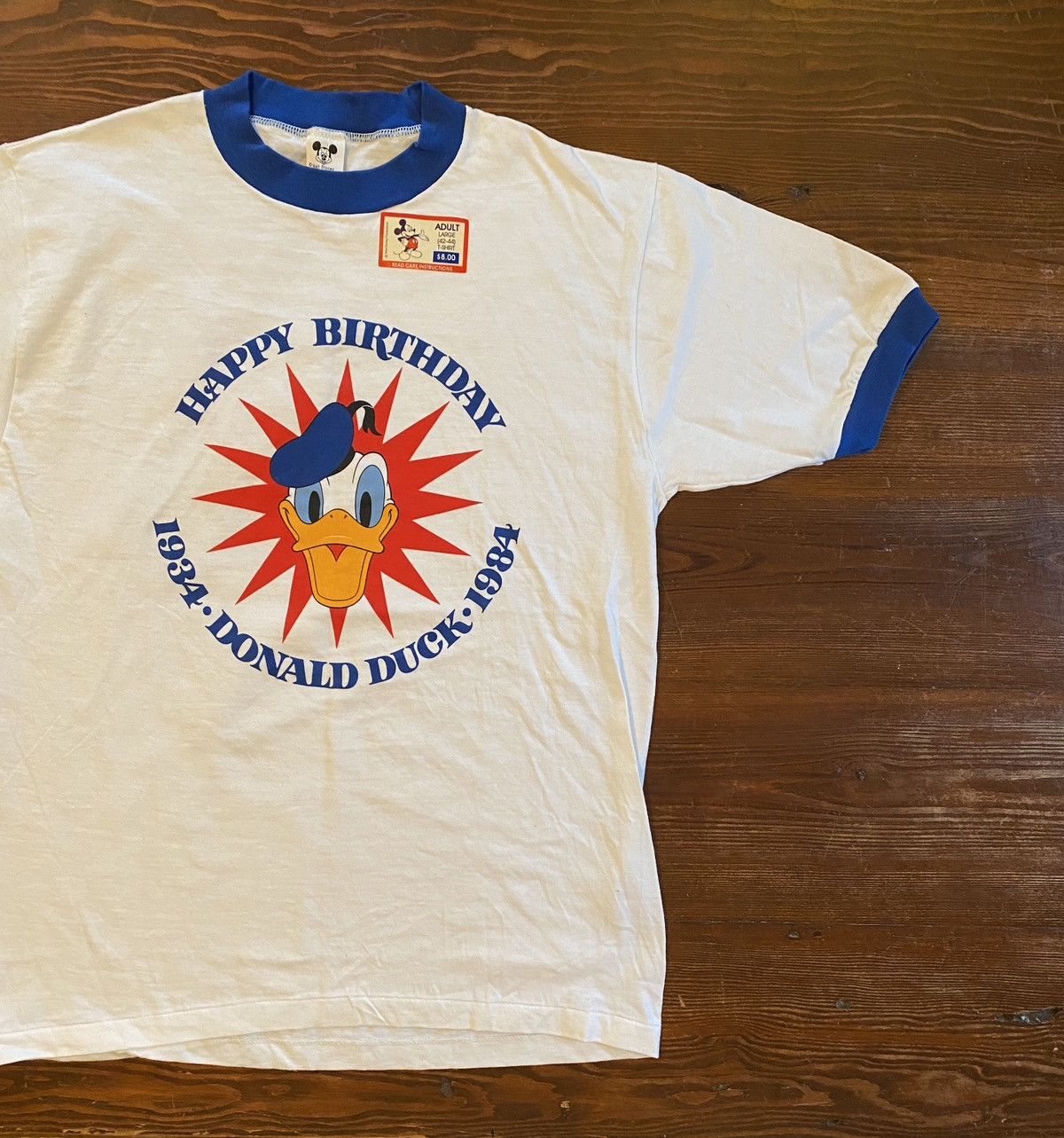 Disney Vintage NWT 1984 Donald Duck Bday Ringer Single Stitch Tee Size US L / EU 52-54 / 3 - 1 Thumbnail
