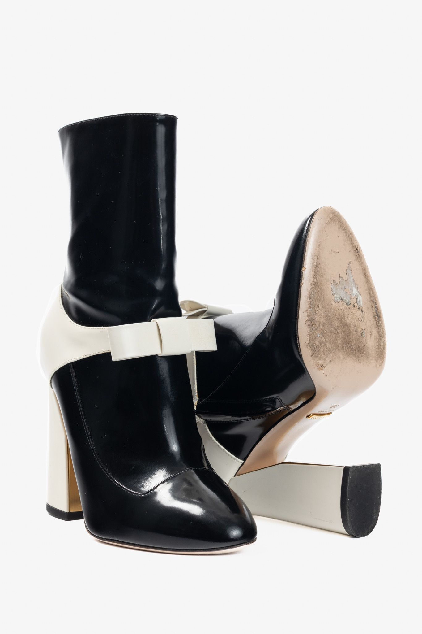 Gucci Gucci Nimue Black & White Colour-Block Midcalf Boots Size US 7.5 / IT 37.5 - 4 Thumbnail