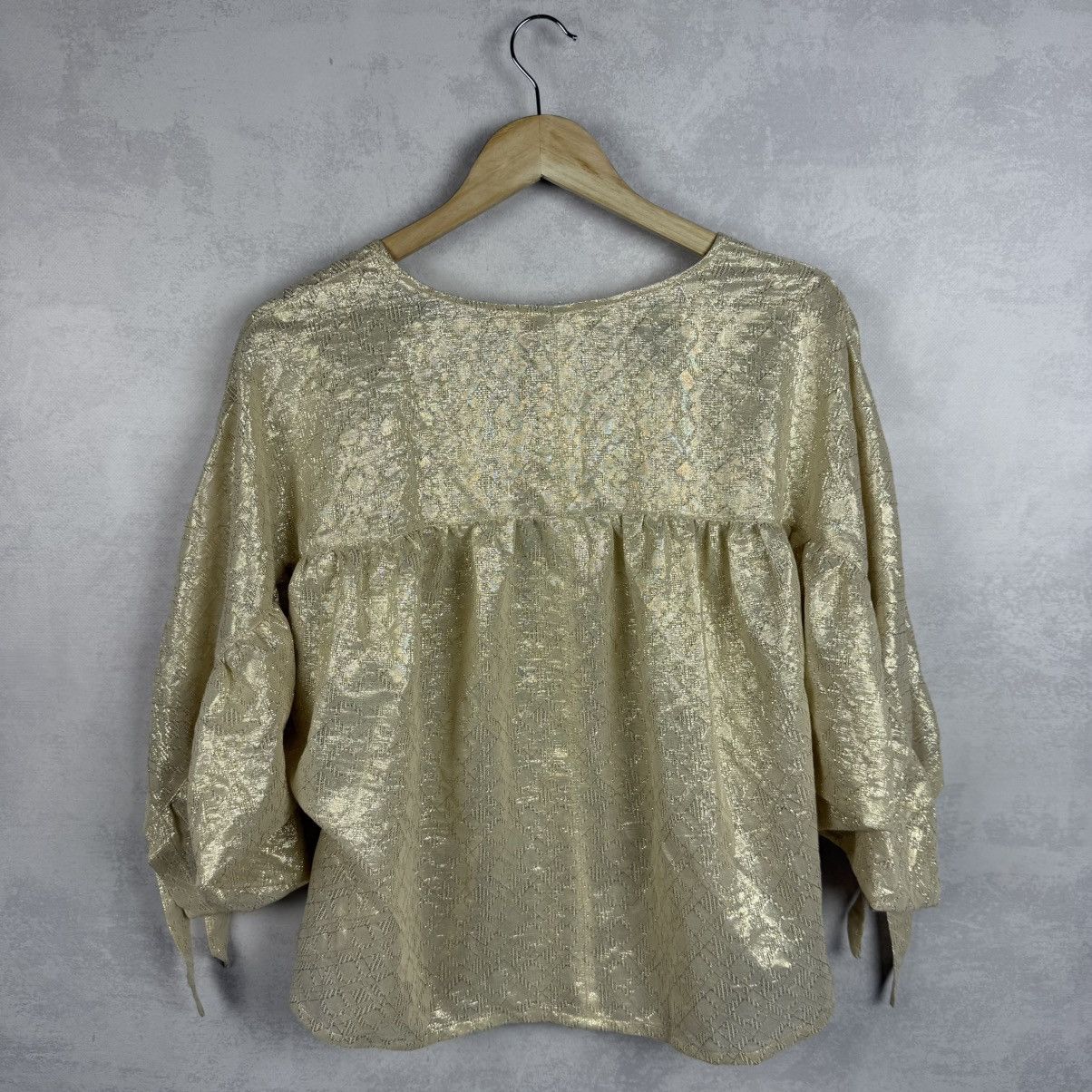 Sezane NWT Sezane Cristina Cotton Gold Metallic Ruched Blouse Size M / US 6-8 / IT 42-44 - 10 Thumbnail