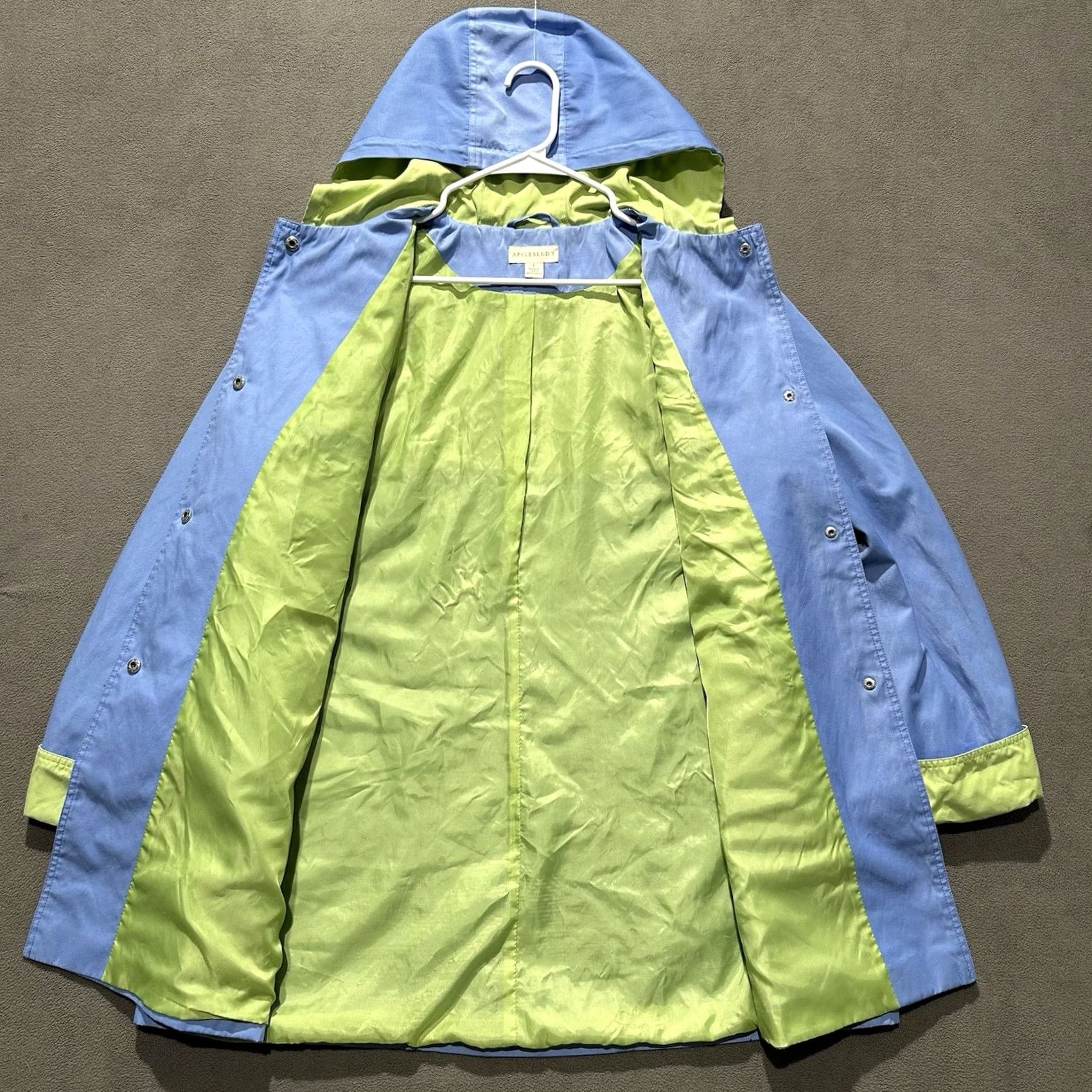 Vintage Apple Seeds Jacket Womens Large Blue Snap Front Hooded Outdoor Rain Coat Cuffed Size L / US 10 / IT 46 - 3 Thumbnail