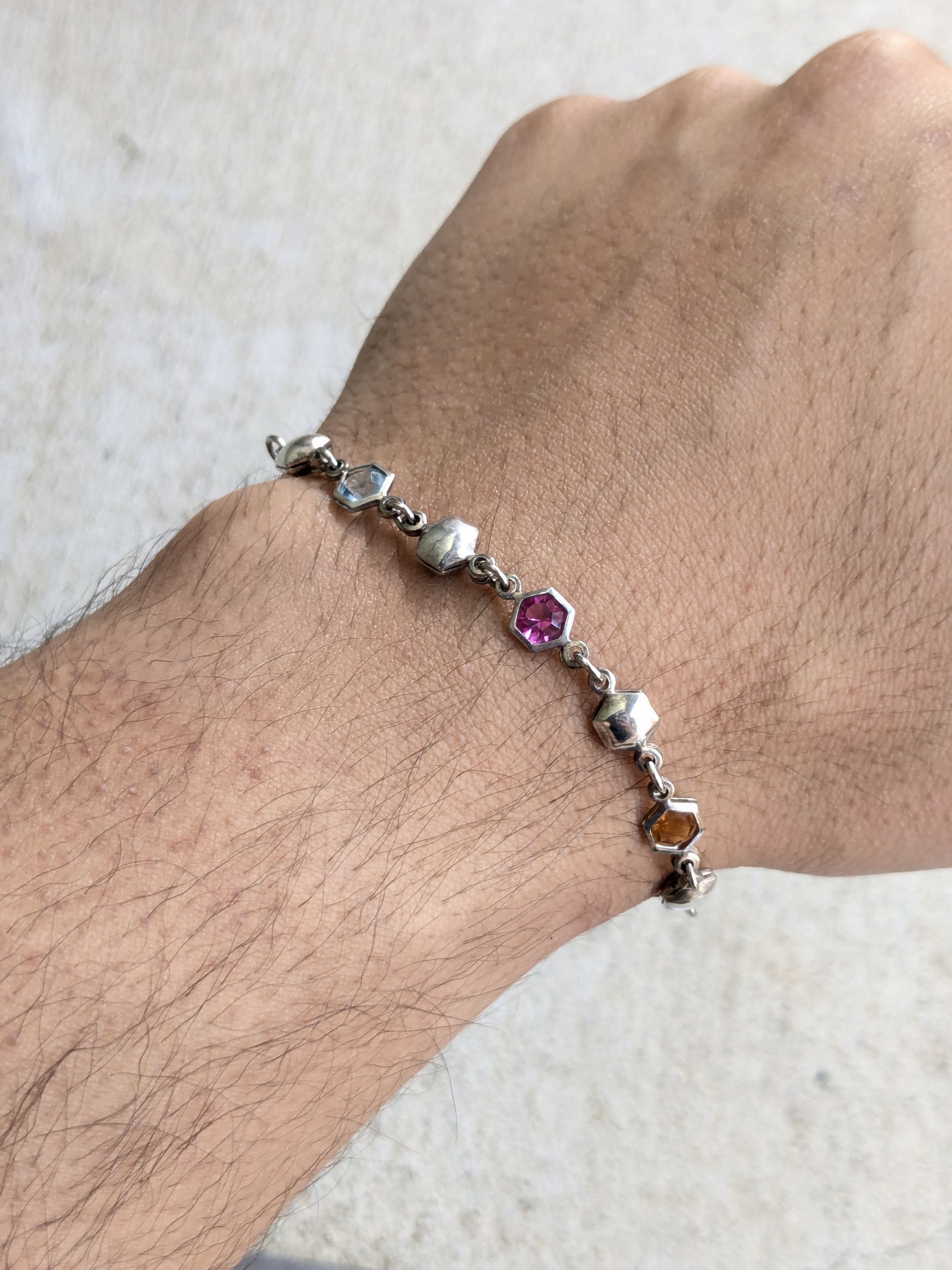 Jewelry Vintage Sterling Silver Bracelet Hexagon Chain 7" Y2K Size ONE SIZE - 8 Thumbnail