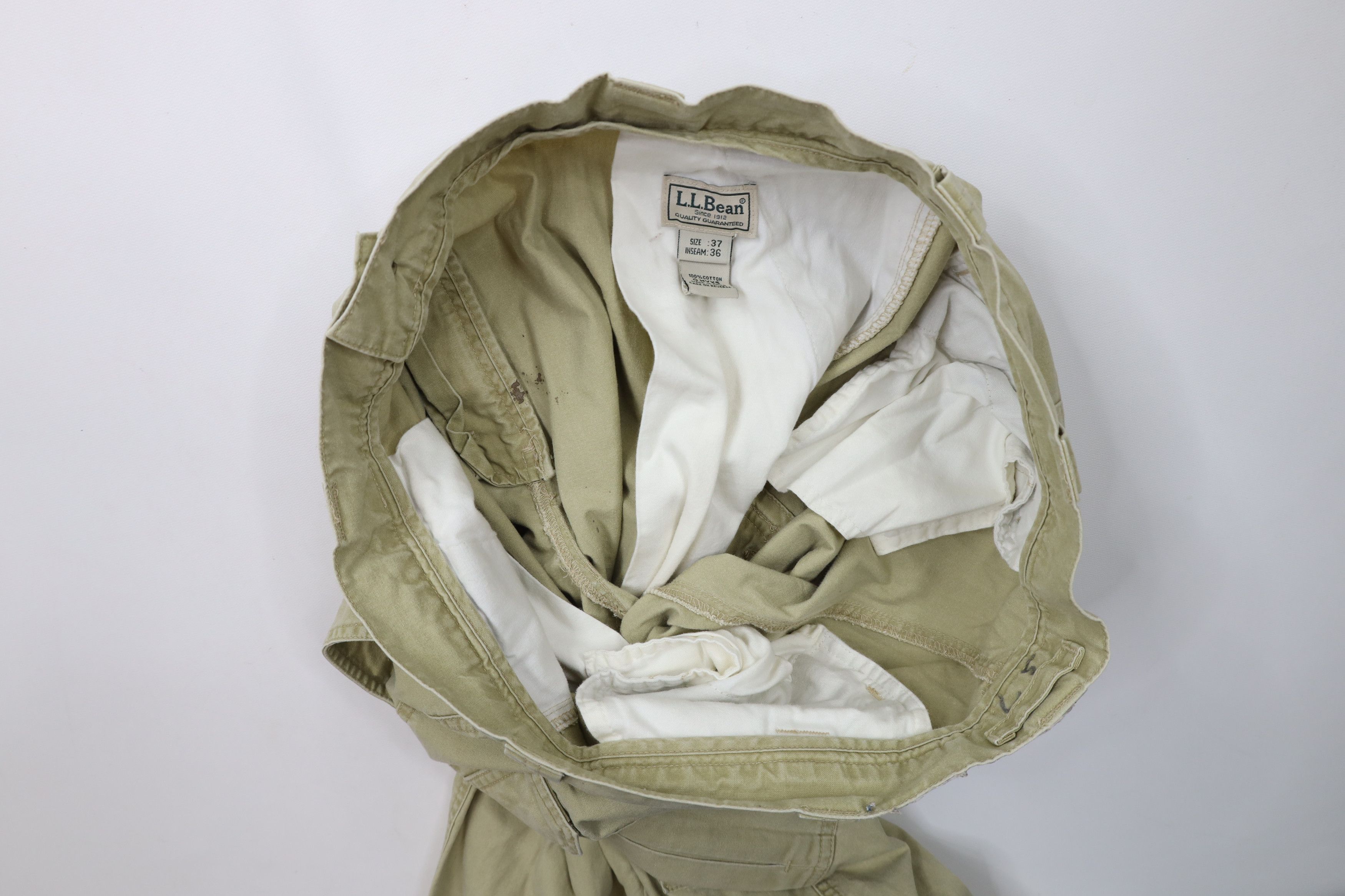 L.L. Bean × Vintage Vintage LL Bean Stonewash Wide Leg Cargo Pants Beige Cotton Size US 37 - 11 Thumbnail