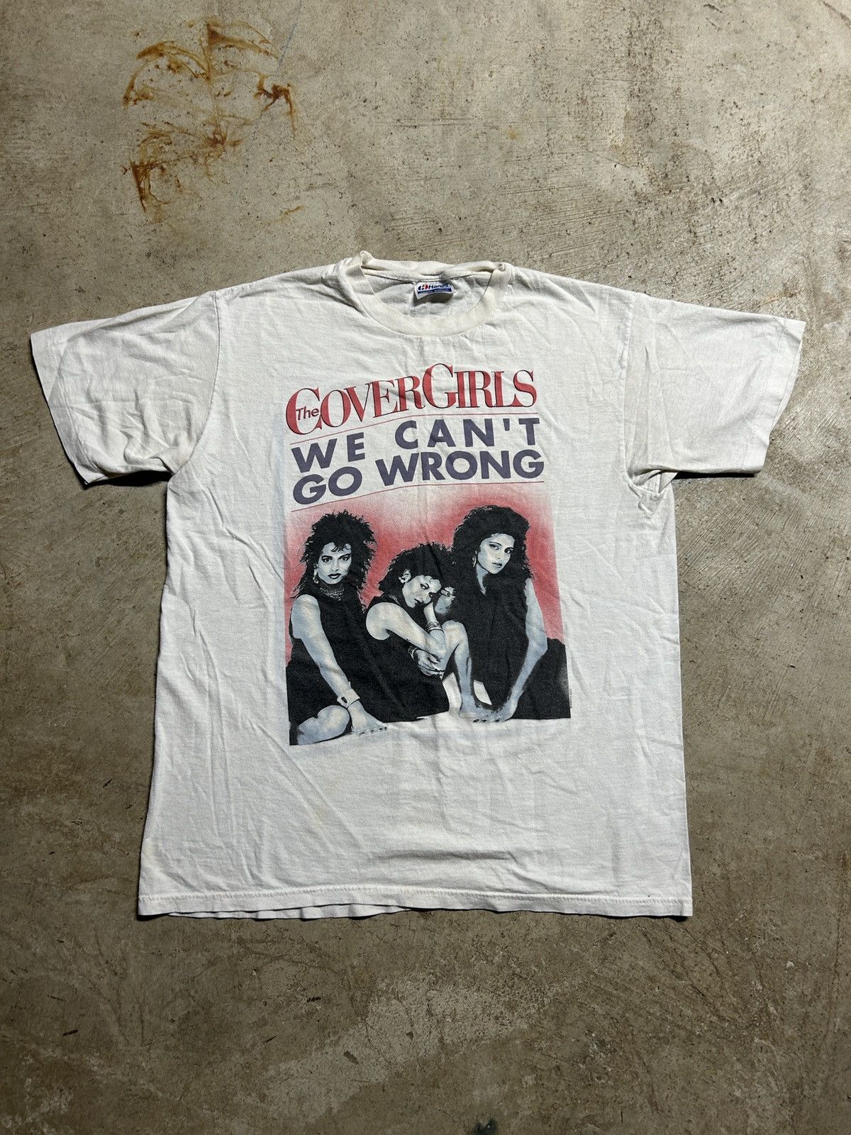 image of Band Tees x Rock T Shirt Vintage 80’S The Cover Girls We Can’T Go Wrong Band Tee in White (Size Med