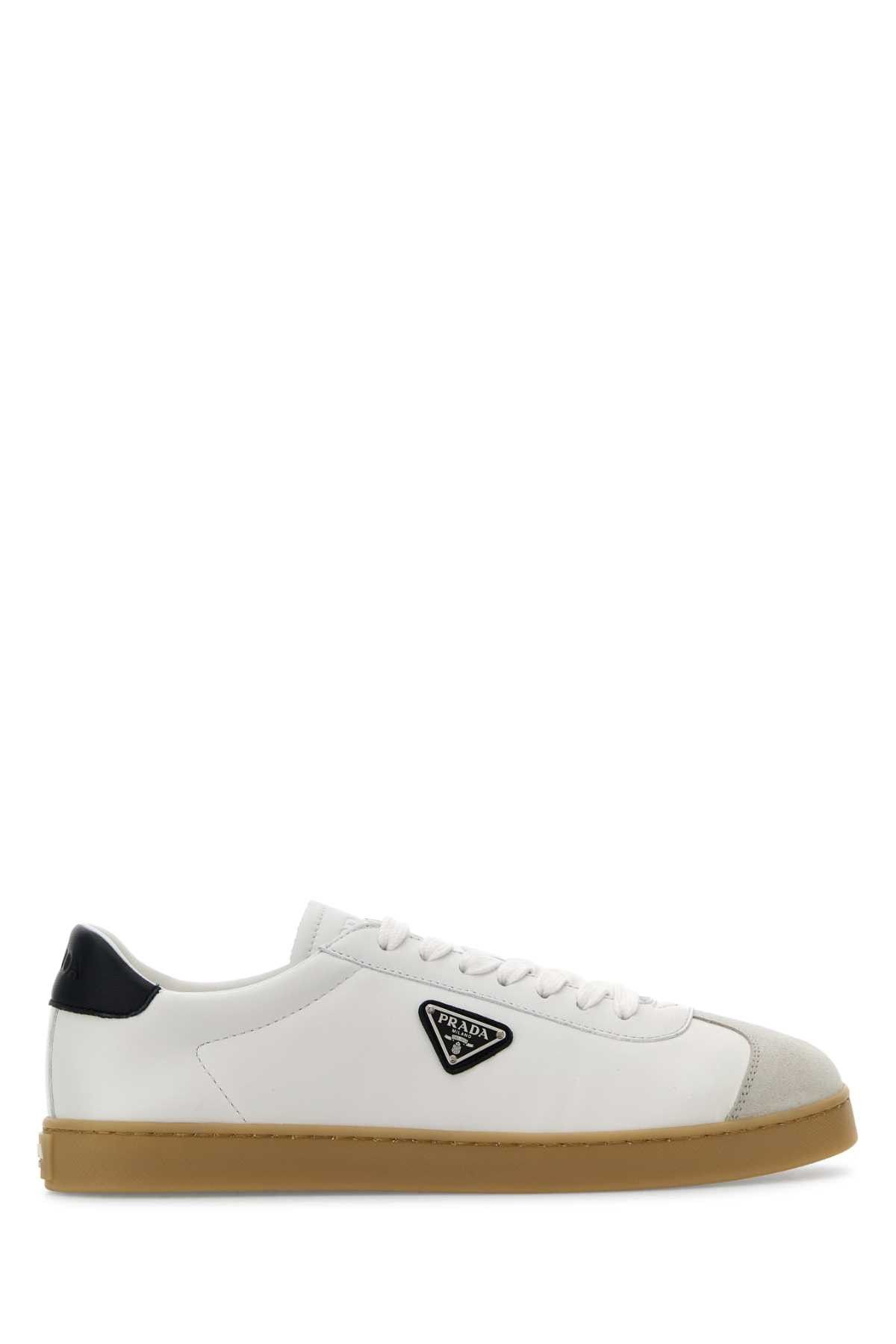 Prada White Napa Leather Sneakers Size US 7 / EU 40 - 1 Thumbnail