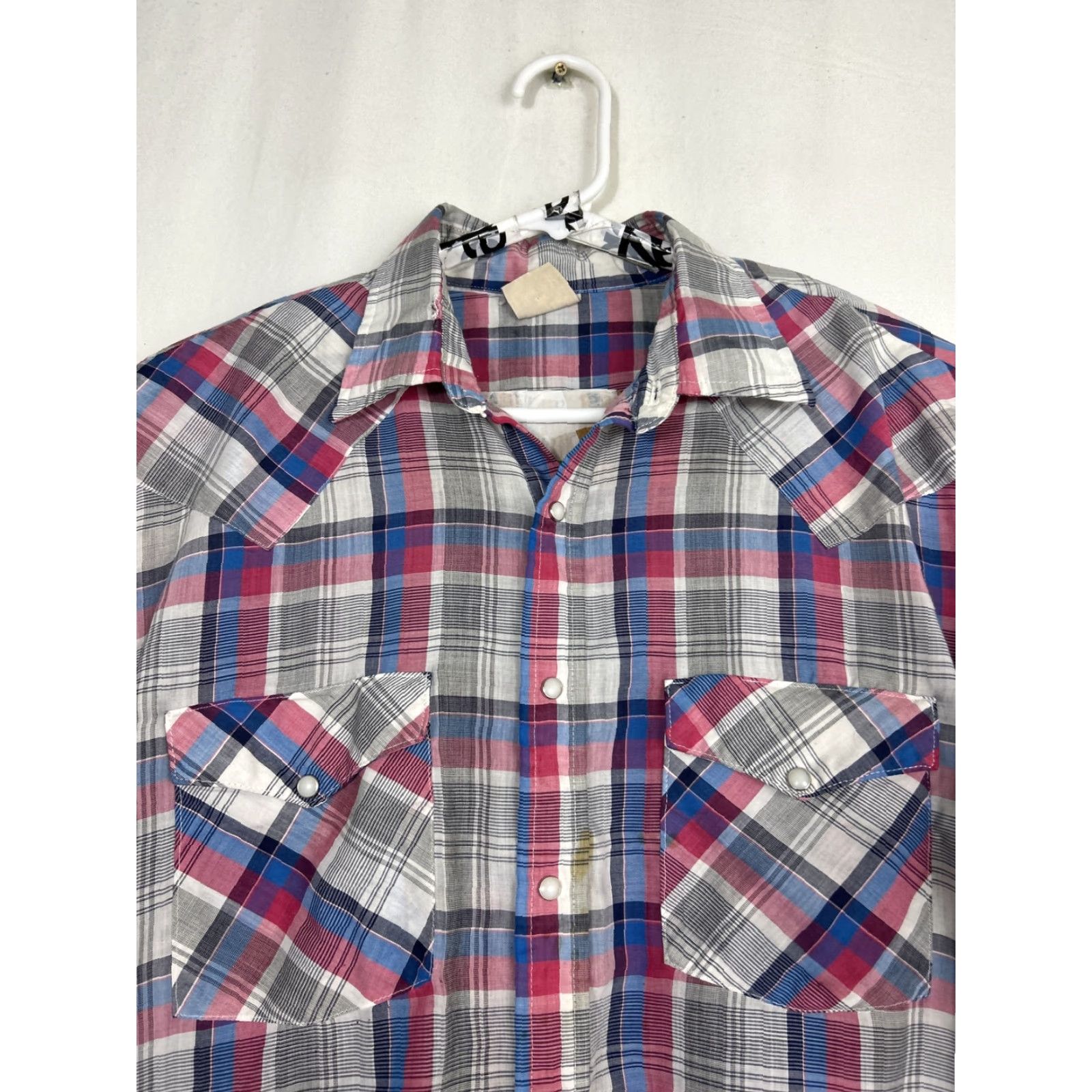 Vintage VINTAGE Western Frontier Mens Large Pearl Snap Long Sleeve Plaid Red White Blue Shirt Size US L / EU 52-54 / 3 - 3 Thumbnail