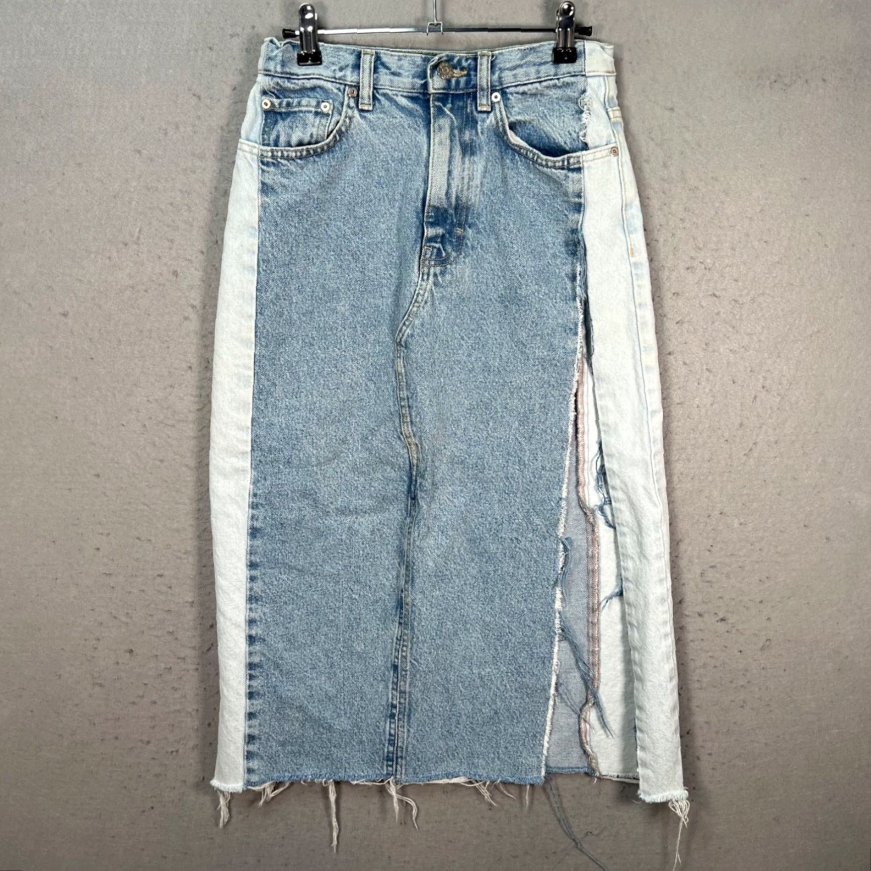 Mango Mango Denim Patchwork Maxi Skirt Womens Small Blue Cotton Patchwork Slit Bohemian 90s Womens (Spring, Summer, Fall) Shoes? Wait no. Size 28" / US 6 / IT 42 - 2 Thumbnail
