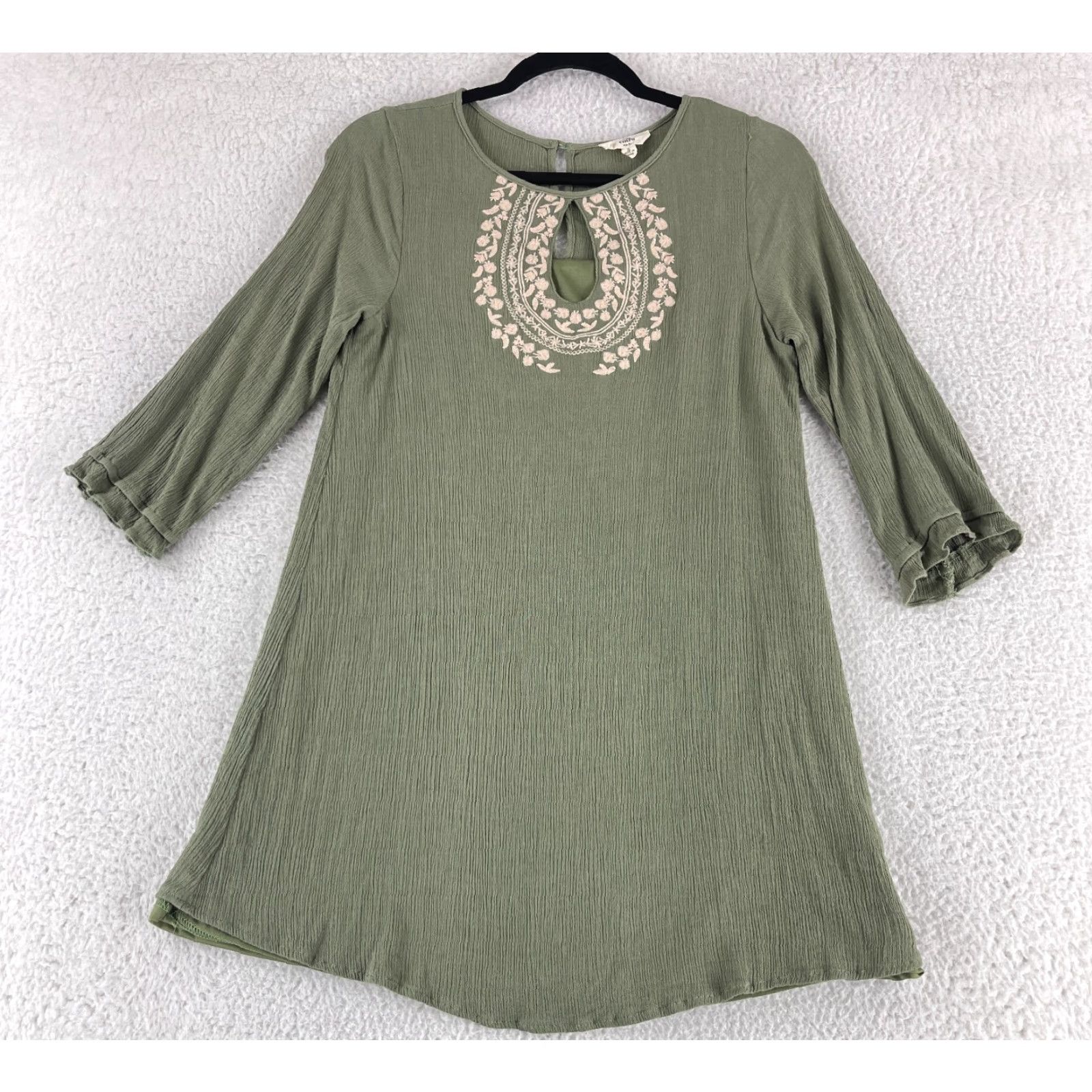 Vintage Entro Green Crepe Embroidered 3/4 Sleeve Swing Dress Womens Small Pullover Dress Shirt? Size S / US 4 / IT 40 - 2 Thumbnail
