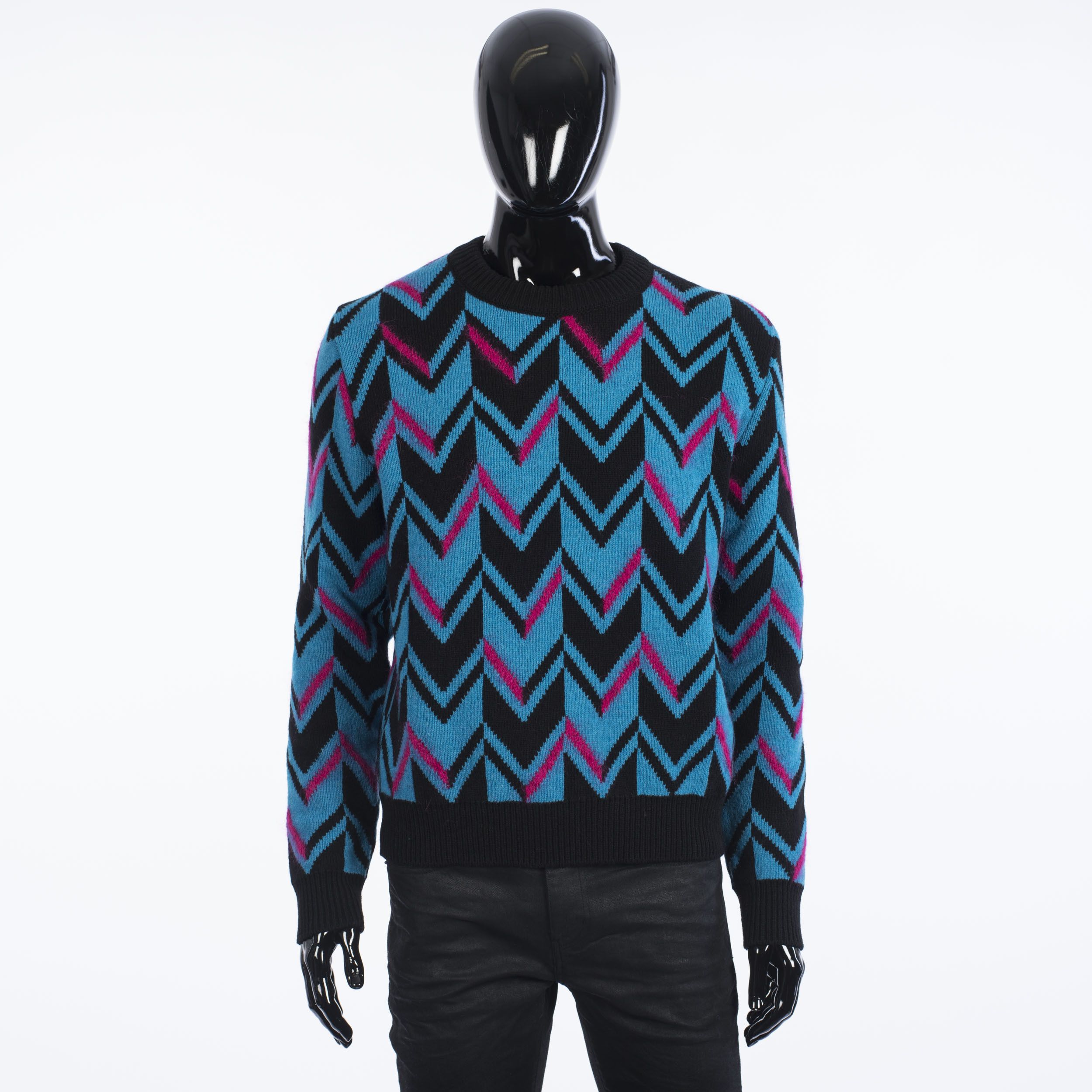 Herringbone Knit Sweater In Multi Color Wool & Mohair Blend