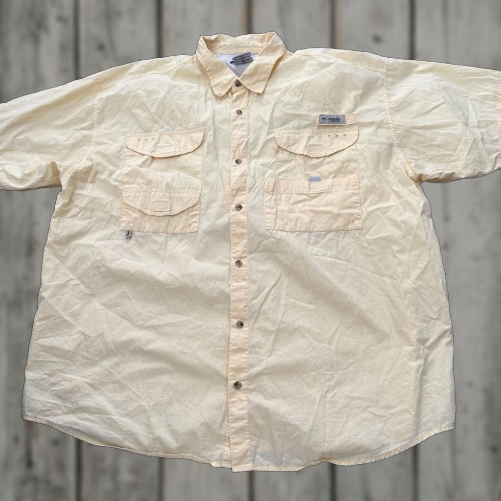 Vintage Columbia PFG Fishing Shirt Mens 2XL Yellow Short Sleeve 100% Cotton UV Protection Pockets Button-Down Collar Mens Size US XXL / EU 58 / 5 - 1 Thumbnail