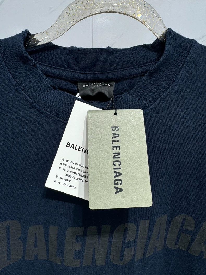 Balenciaga Balenciaga Balenciaga Navy Blue Destroyed Short Sleeve Size US XXS / EU 40 - 4 Thumbnail
