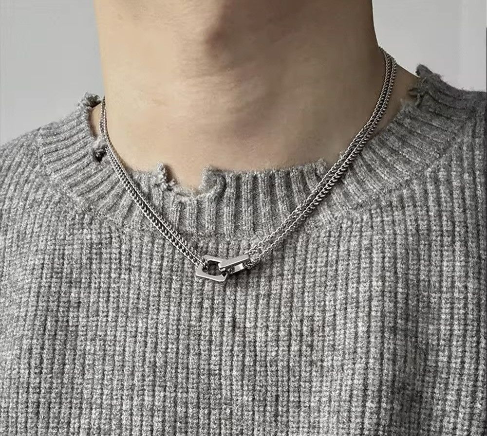 Jewelry Double Block Lock Collar Chain Necklace Size ONE SIZE - 1 Thumbnail