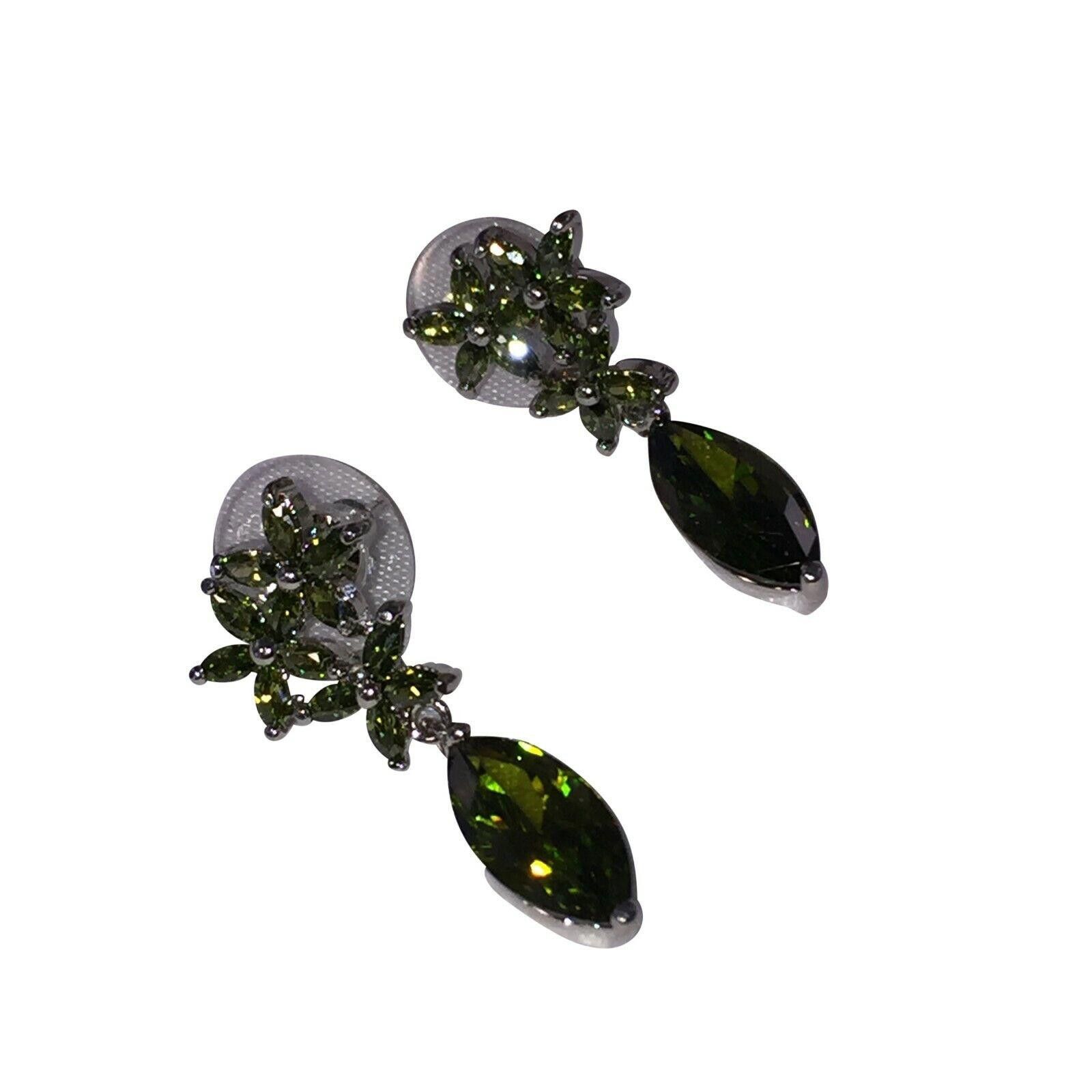 Designer Green Faceted Crystal Earrings with White Chrome Plating Size ONE SIZE - 2 Thumbnail