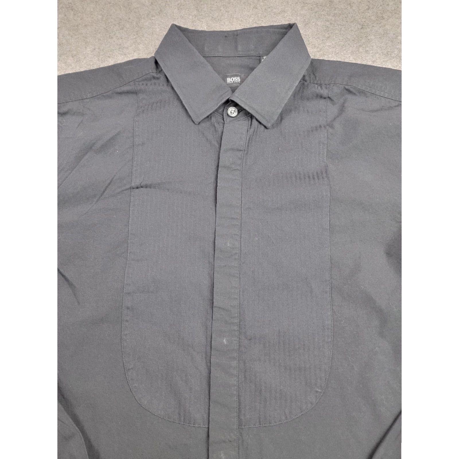 Hugo Boss HUGO BOSS Shirt Mens 15 Slim Fit Black Tuxedo Pleated Bib Dress Long Sleeve Shirt Size 40R - 5 Thumbnail