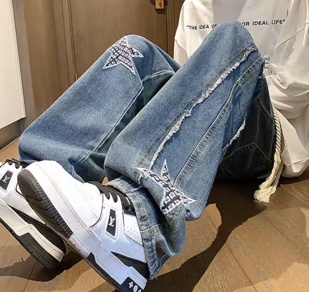 Jean Distressed Star Patchwork Denim – Raw Edge Deconstructed Size US 34 / EU 50 - 8 Thumbnail