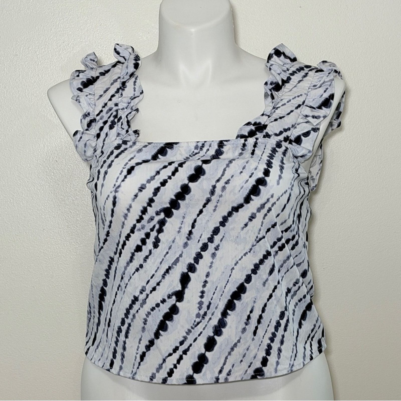 I.N.C INC Ruffled Strap Black & White Tie-Dye Women's Top medium Size M / US 6-8 / IT 42-44 - 3 Thumbnail