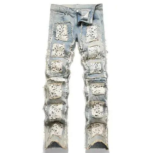 Jean Floral Patchwork Distressed Baggy Denim Jeans Size US 32 / EU 48 - 4 Thumbnail